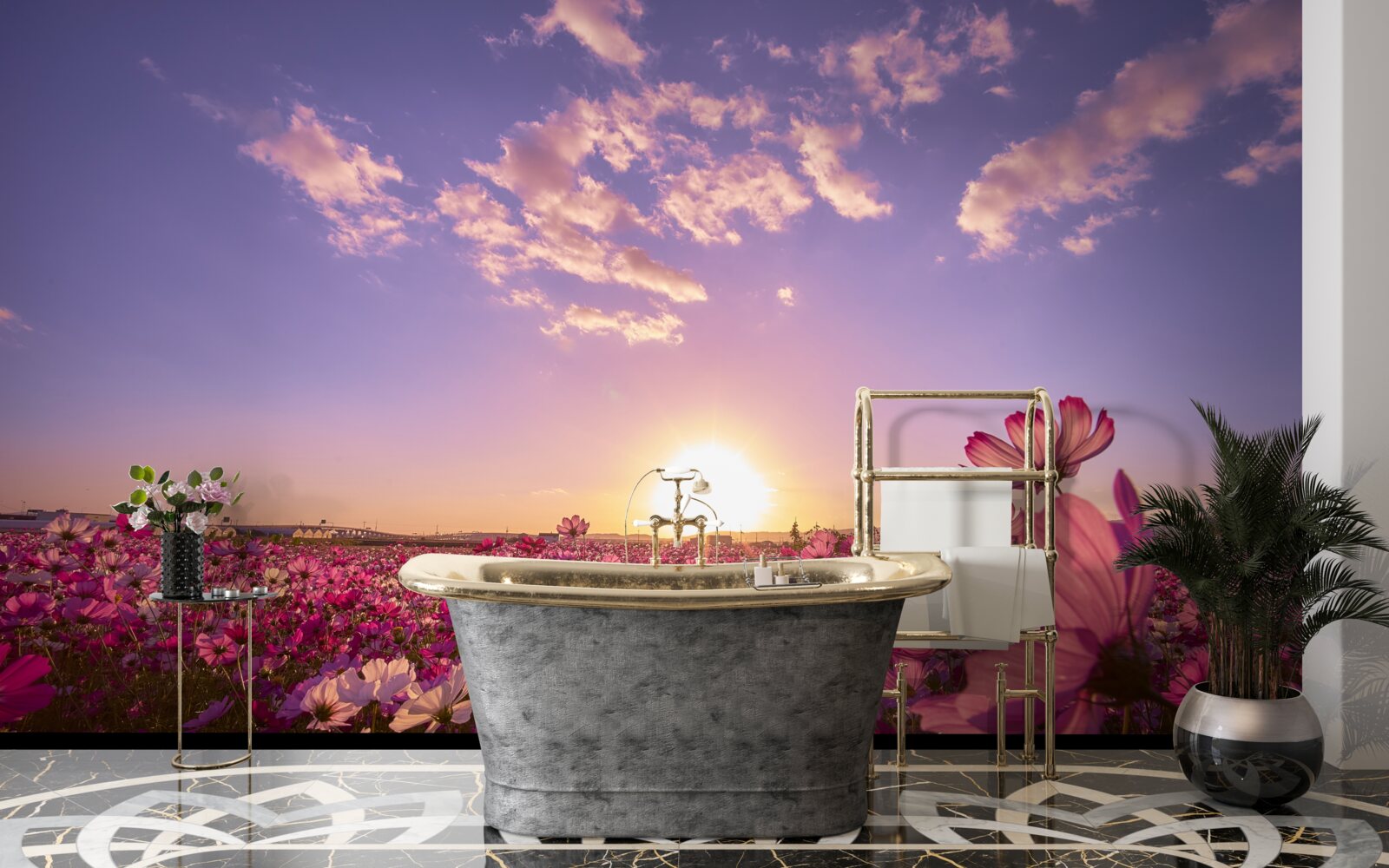 Fototapet Zori peste un câmp de flori