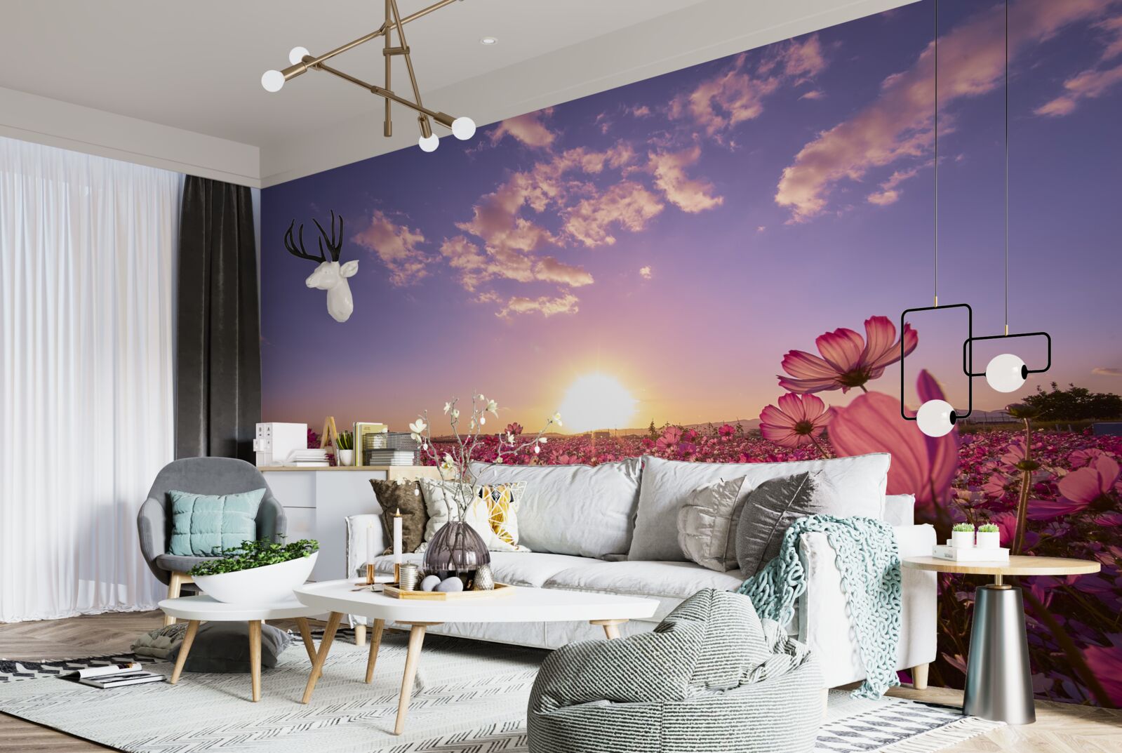 Fototapet Zori peste un câmp de flori