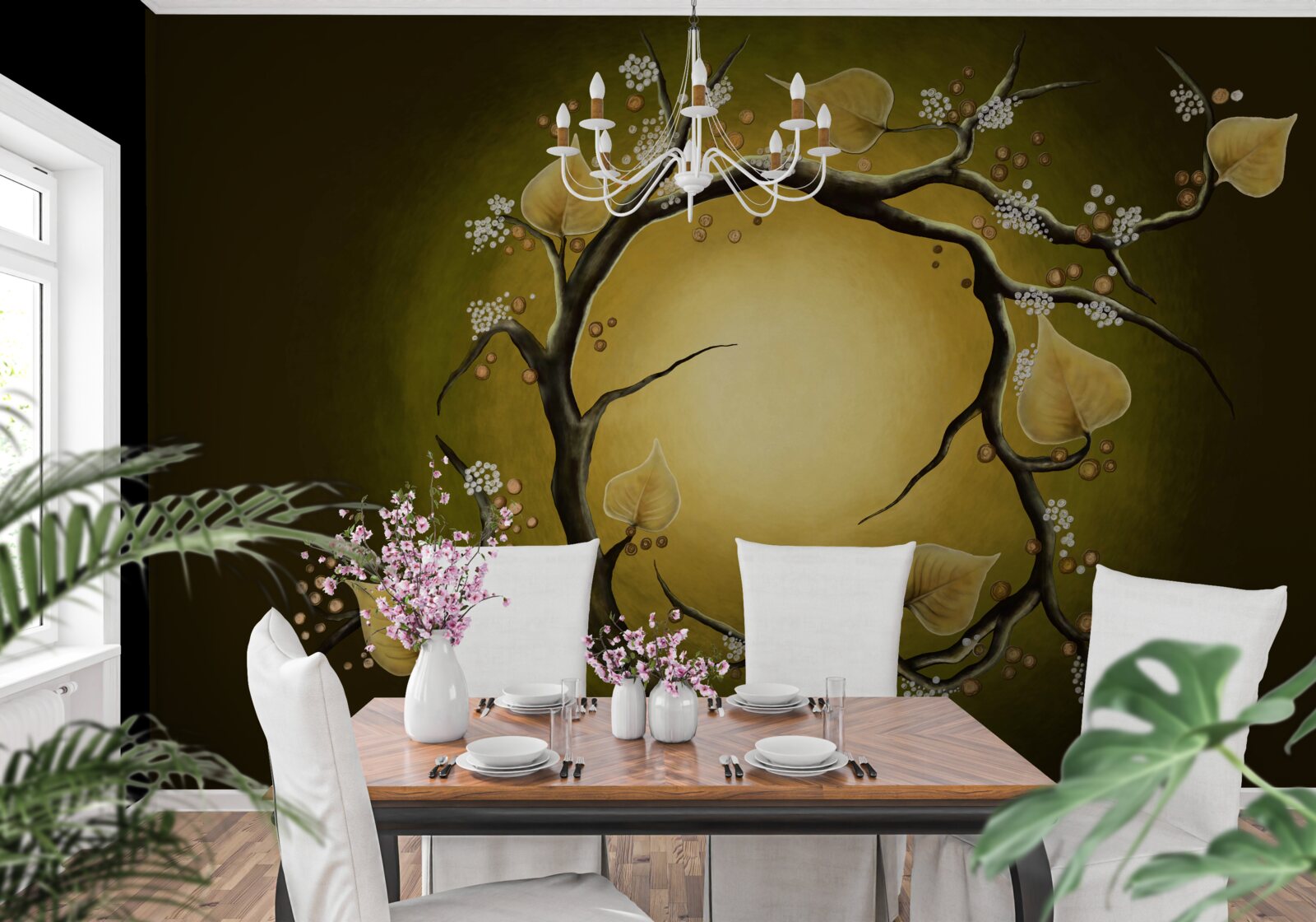 Fototapet Magnolie galbenă în plină floare pe un fundal de lumină solară