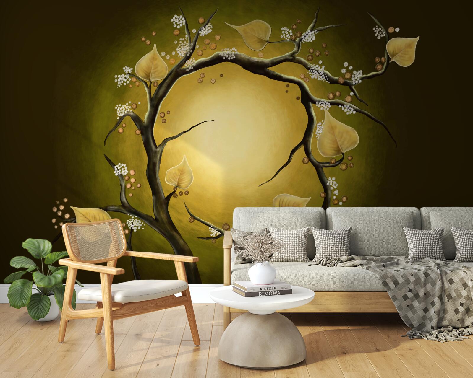 Fototapet Magnolie galbenă în plină floare pe un fundal de lumină solară