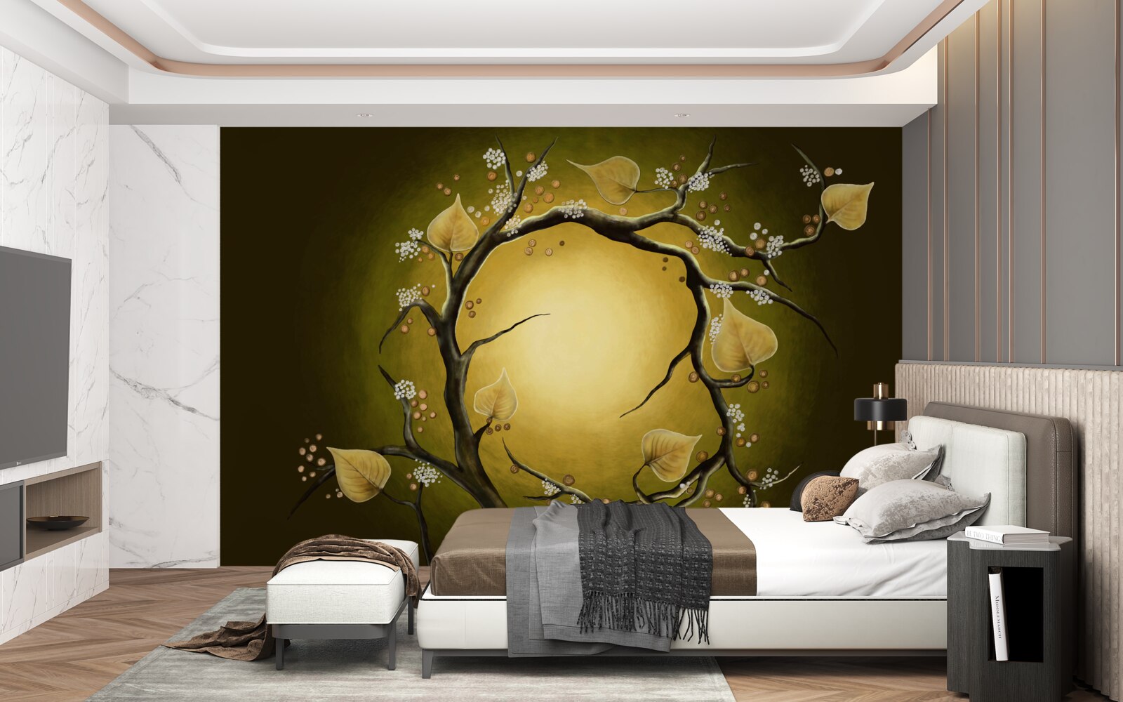 Fototapet Magnolie galbenă în plină floare pe un fundal de lumină solară