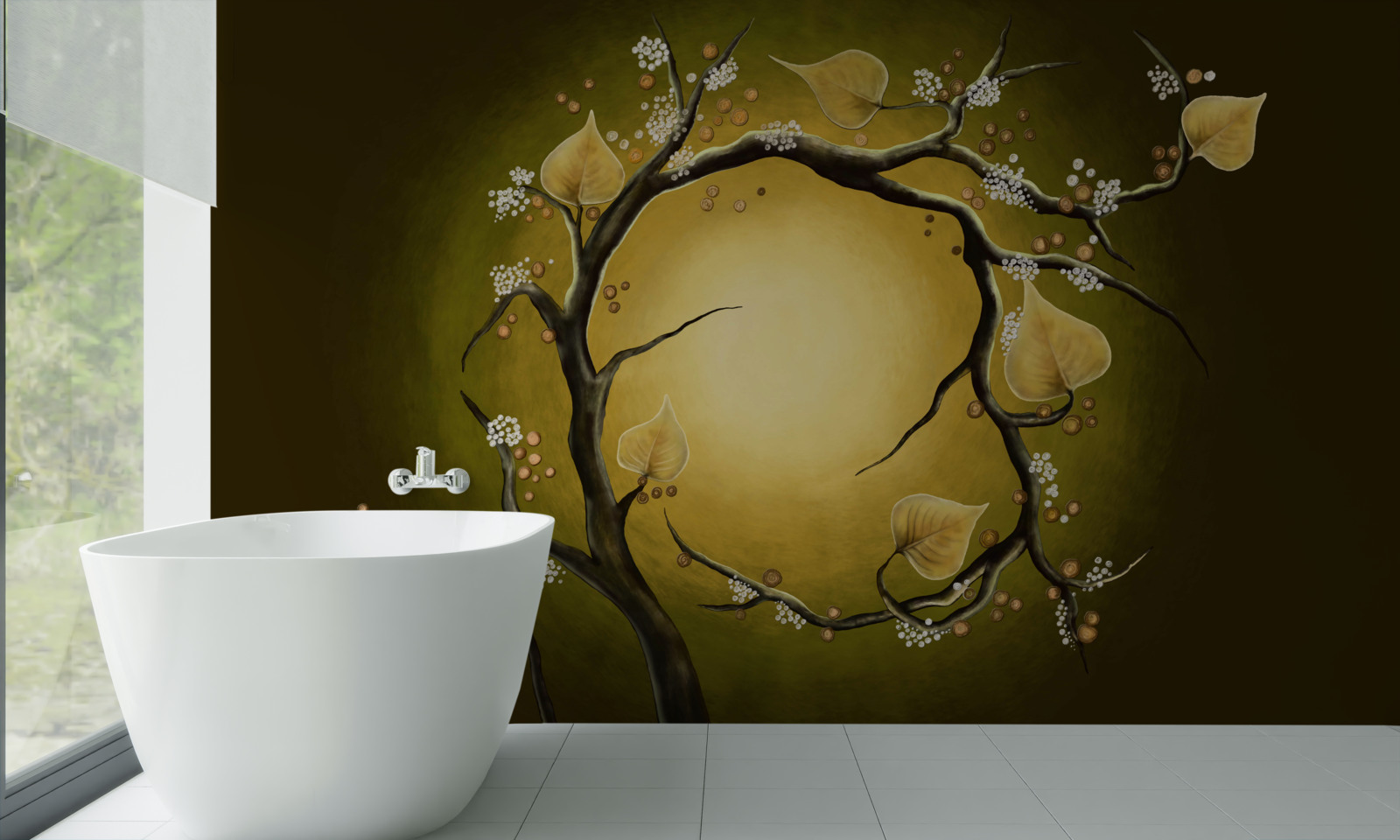 Fototapet Magnolie galbenă în plină floare pe un fundal de lumină solară