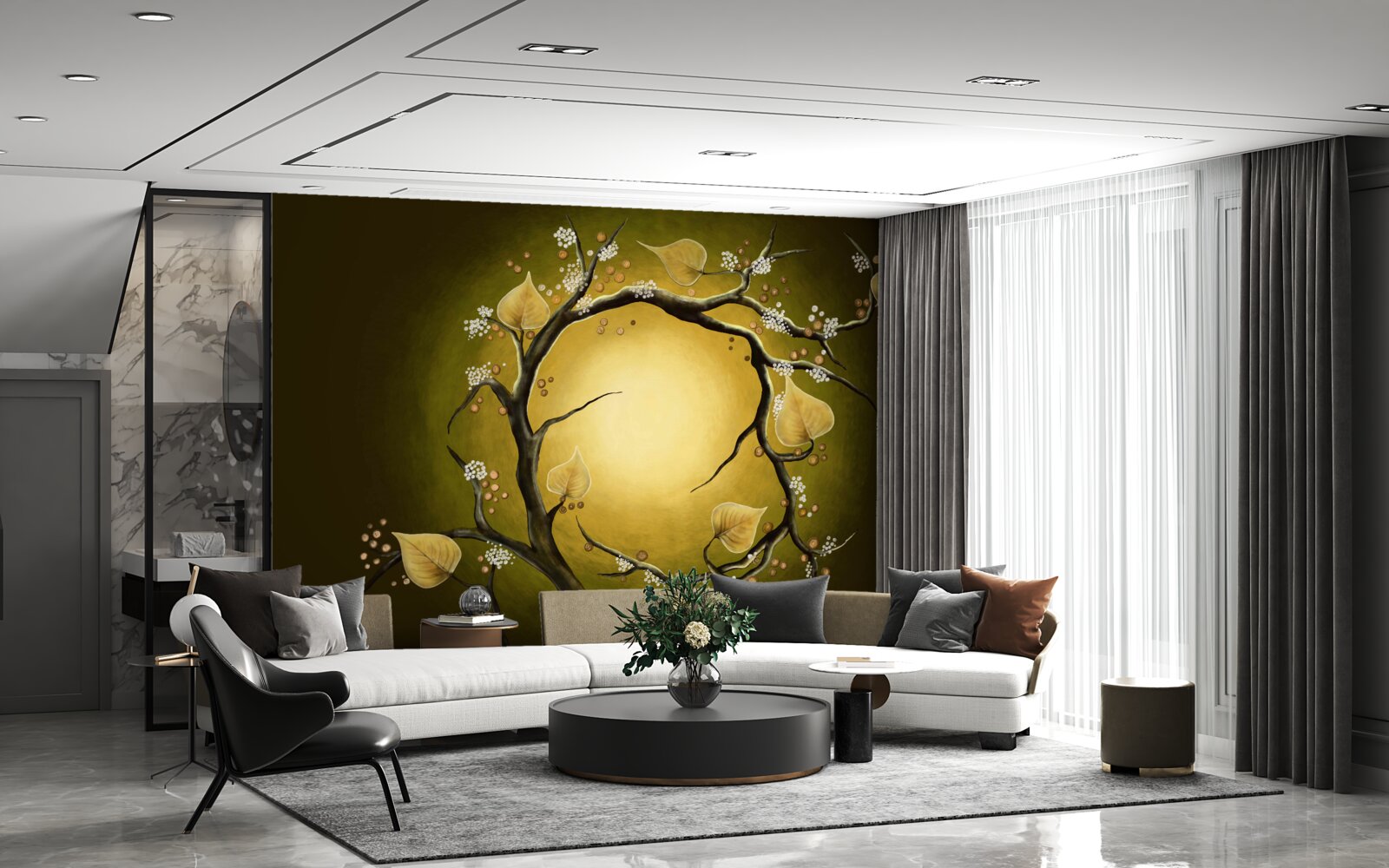 Fototapet Magnolie galbenă în plină floare pe un fundal de lumină solară