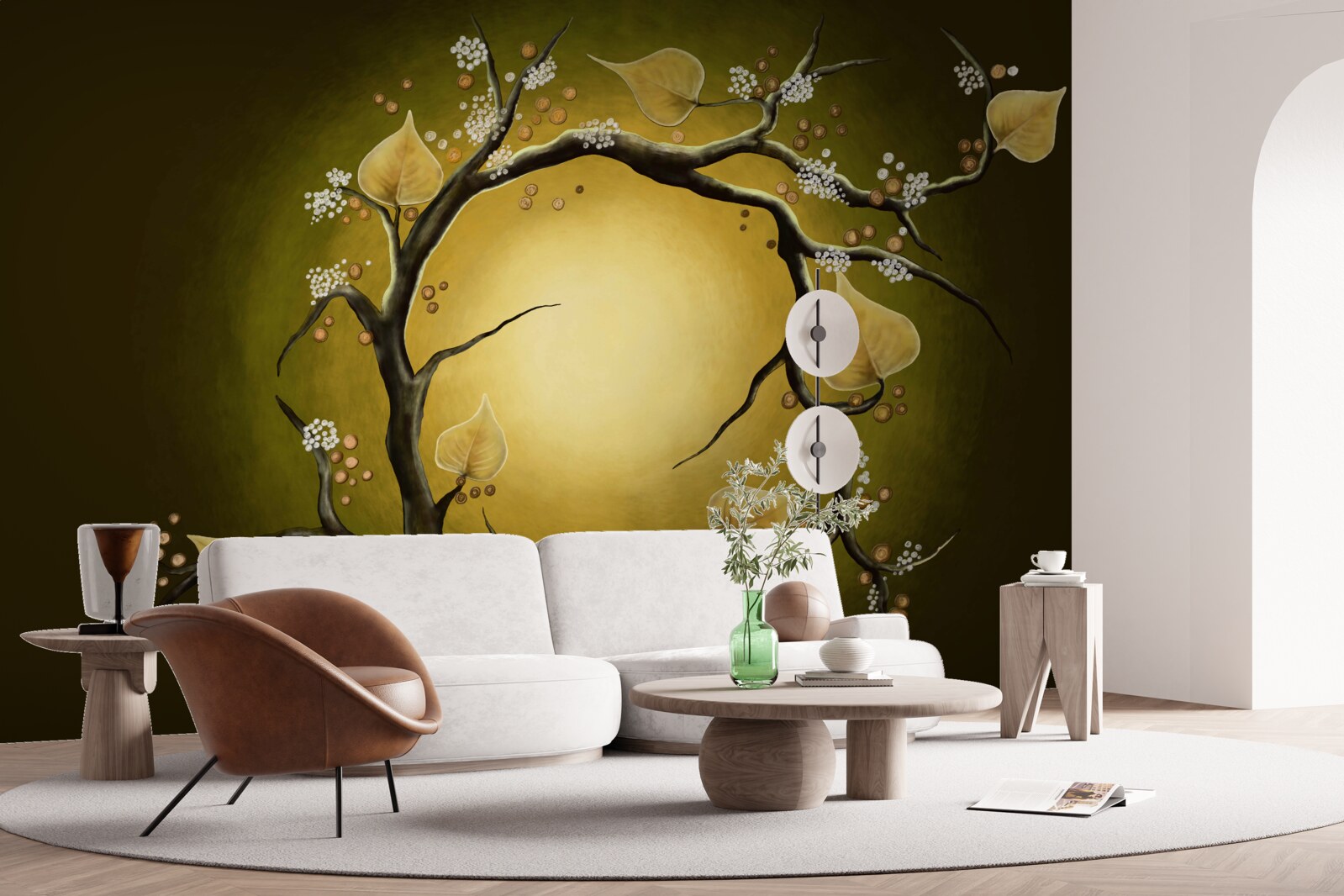 Fototapet Magnolie galbenă în plină floare pe un fundal de lumină solară