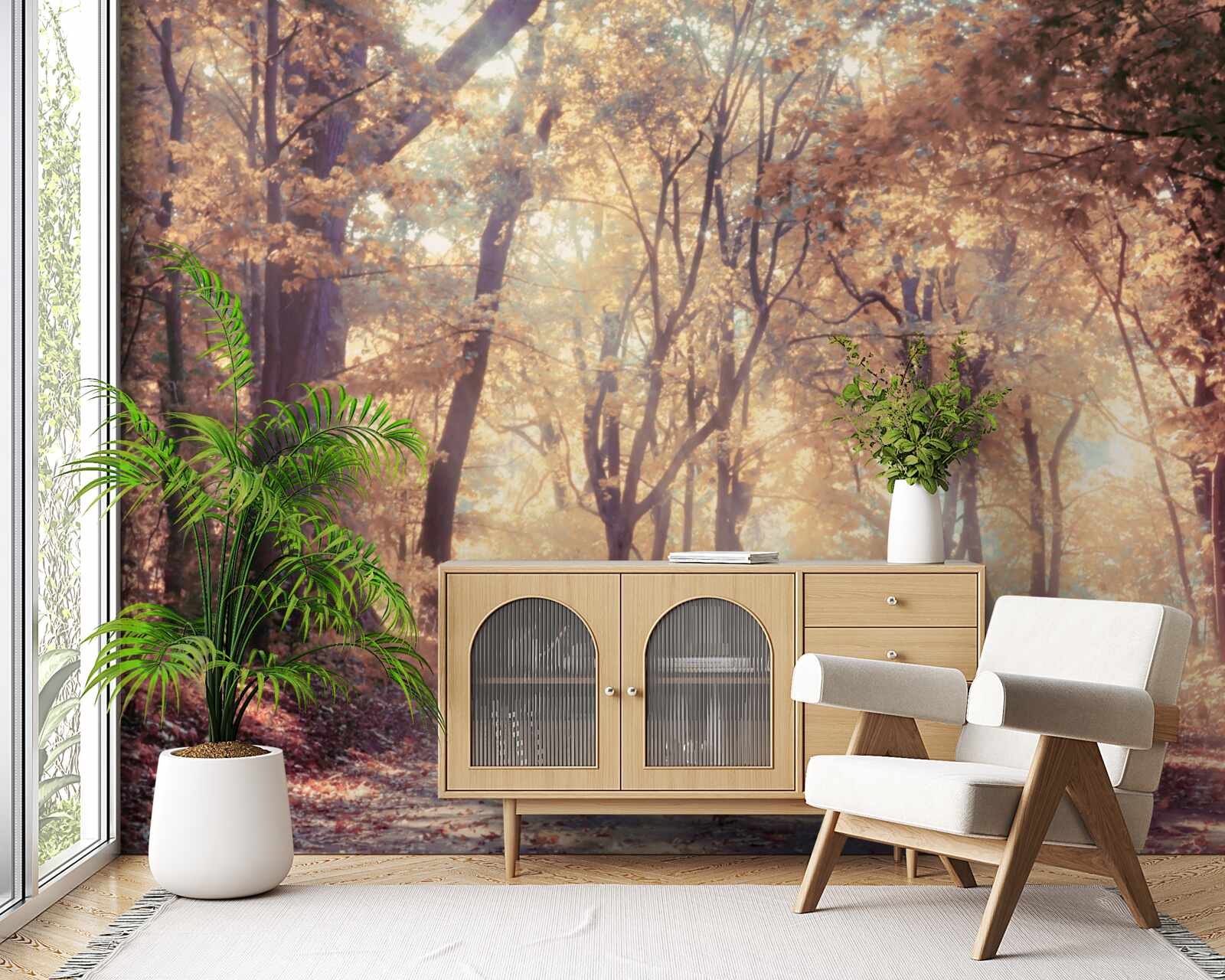 Fototapet cărare de toamnă învăluită în ceață ușoară