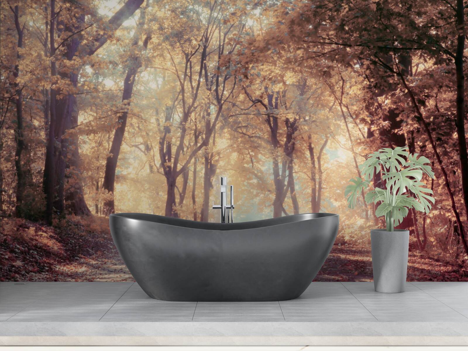 Fototapet cărare de toamnă învăluită în ceață ușoară