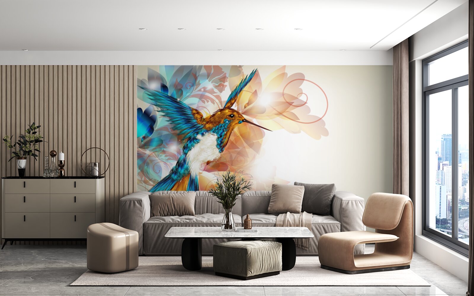 Fototapet colibri albastru imaterial