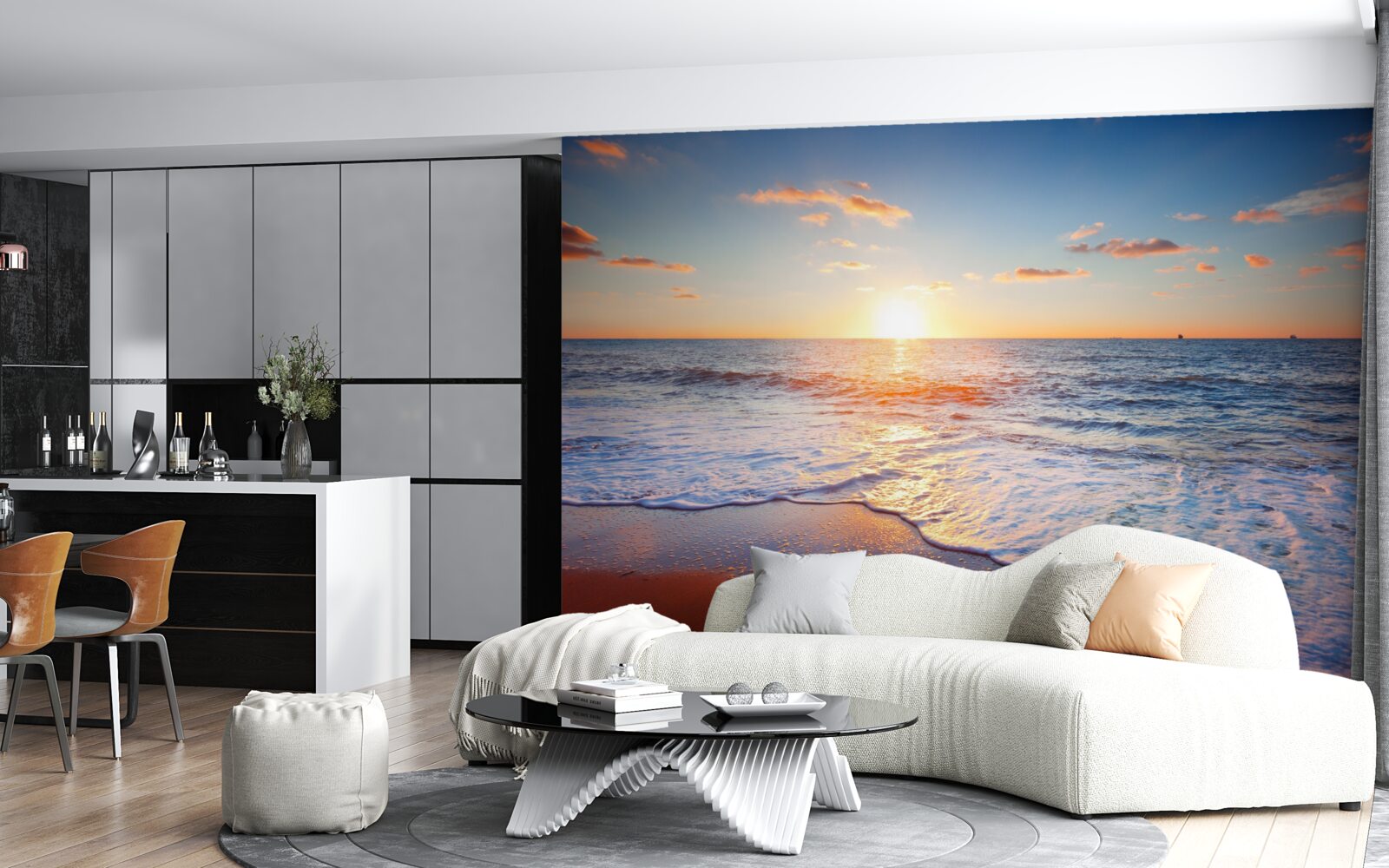 Fototapet apus de soare care dispare în valuri