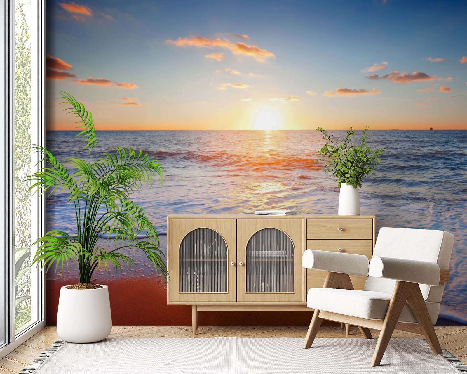 Fototapet apus de soare care dispare în valuri