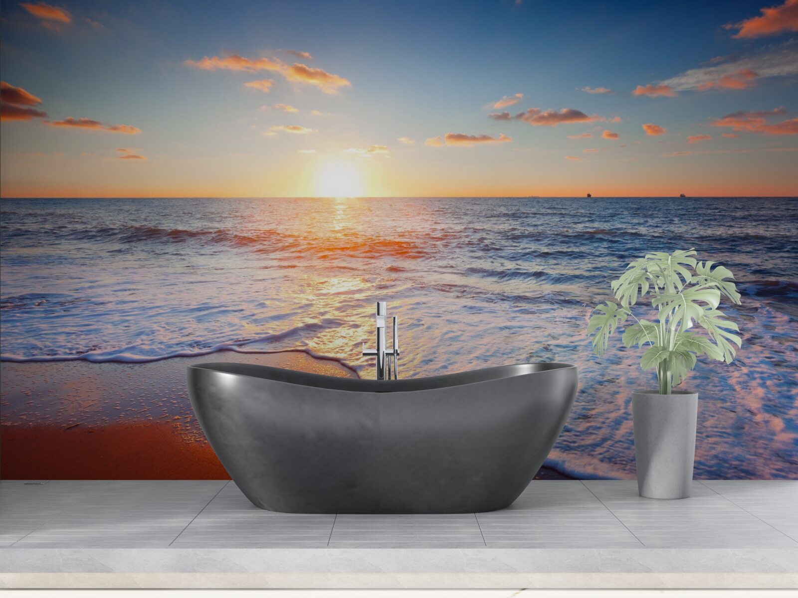 Fototapet apus de soare care dispare în valuri