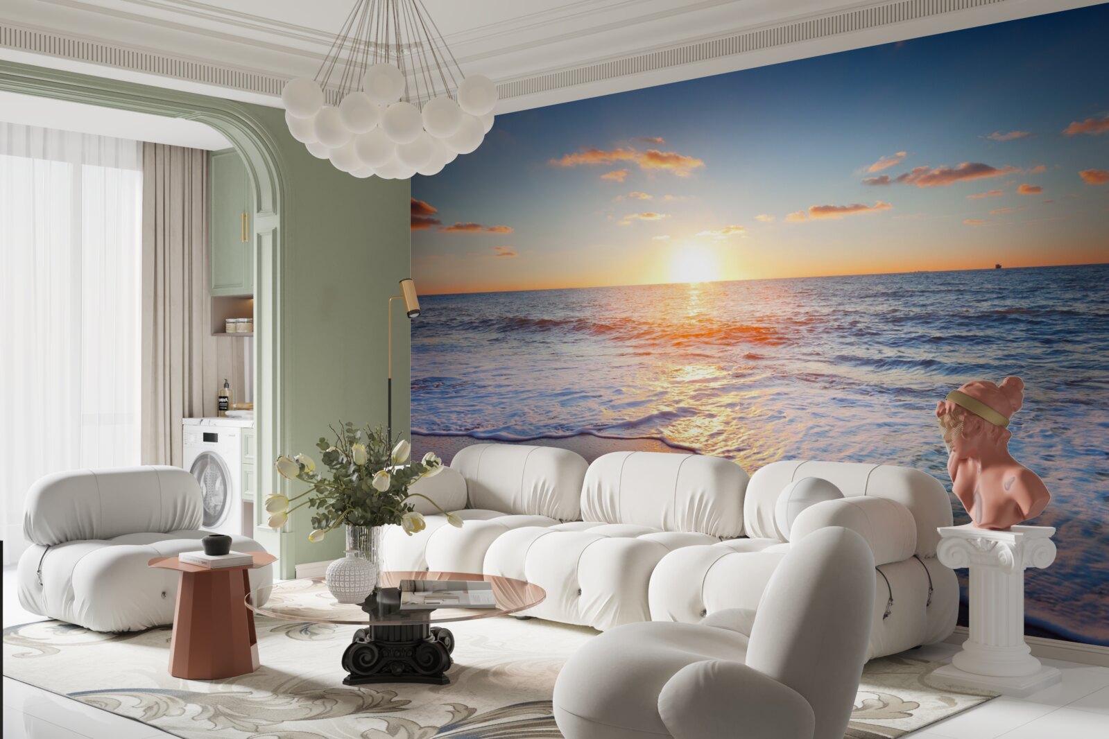 Fototapet apus de soare care dispare în valuri