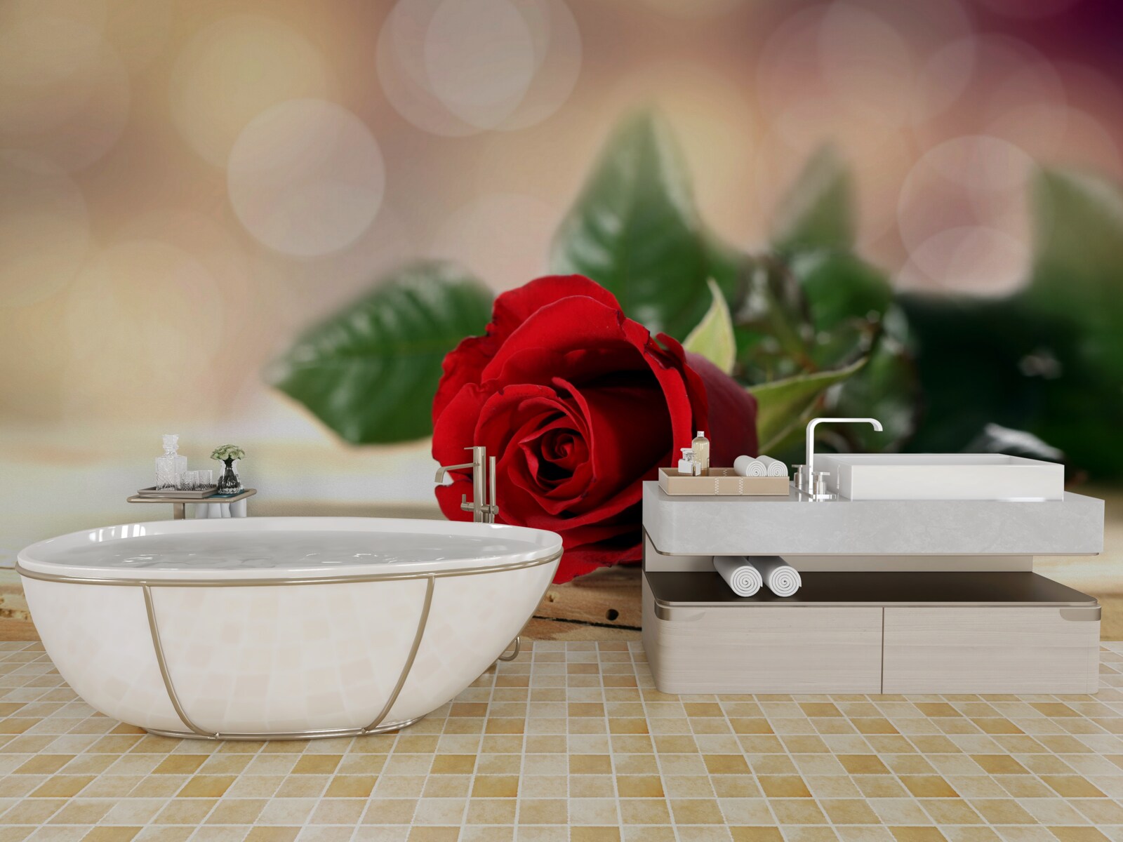 Fototapet trandafir unic cu o nuanță delicată de cărămiziu