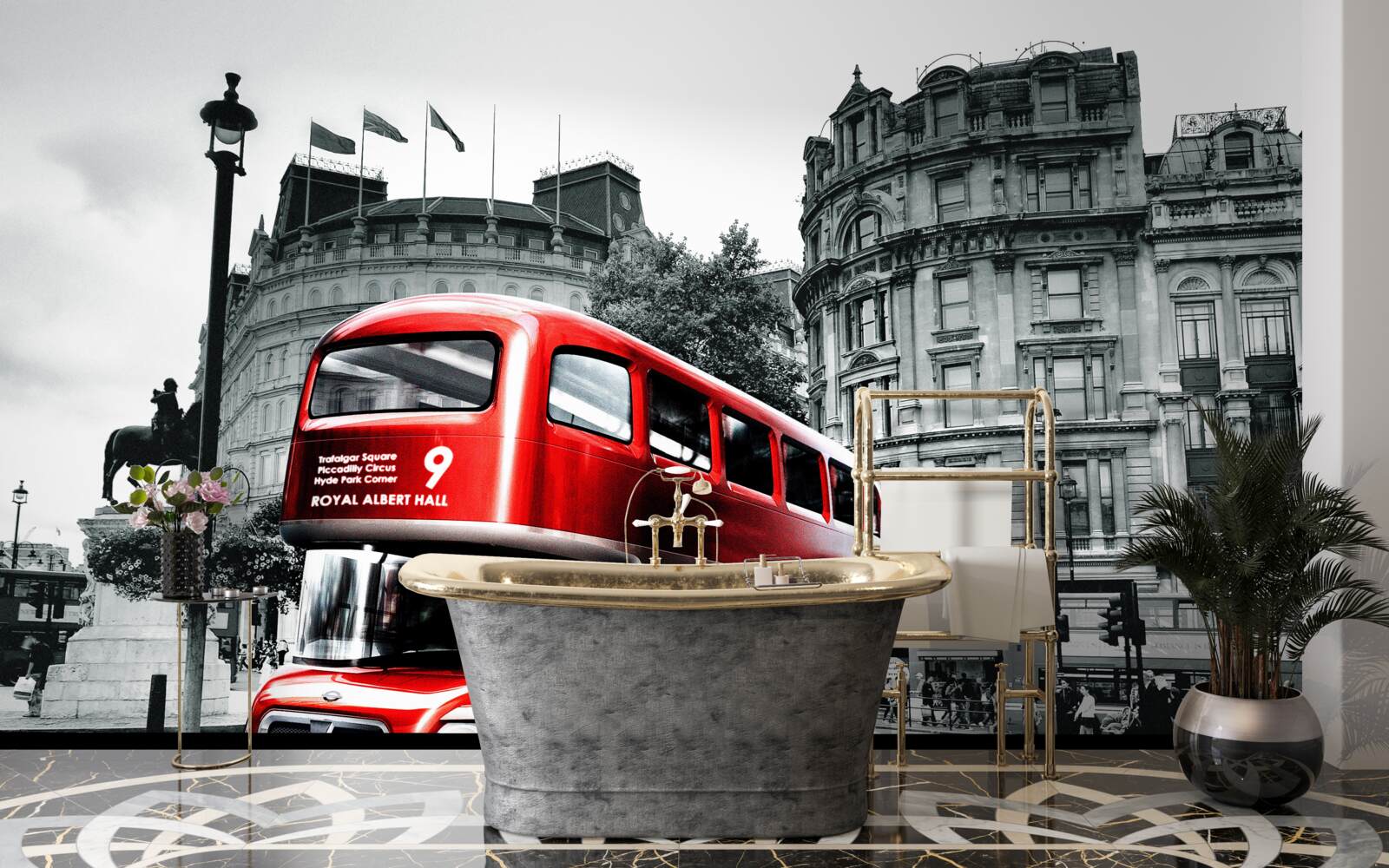 Fototapet un autobuz din londra pe o stradă din oraș