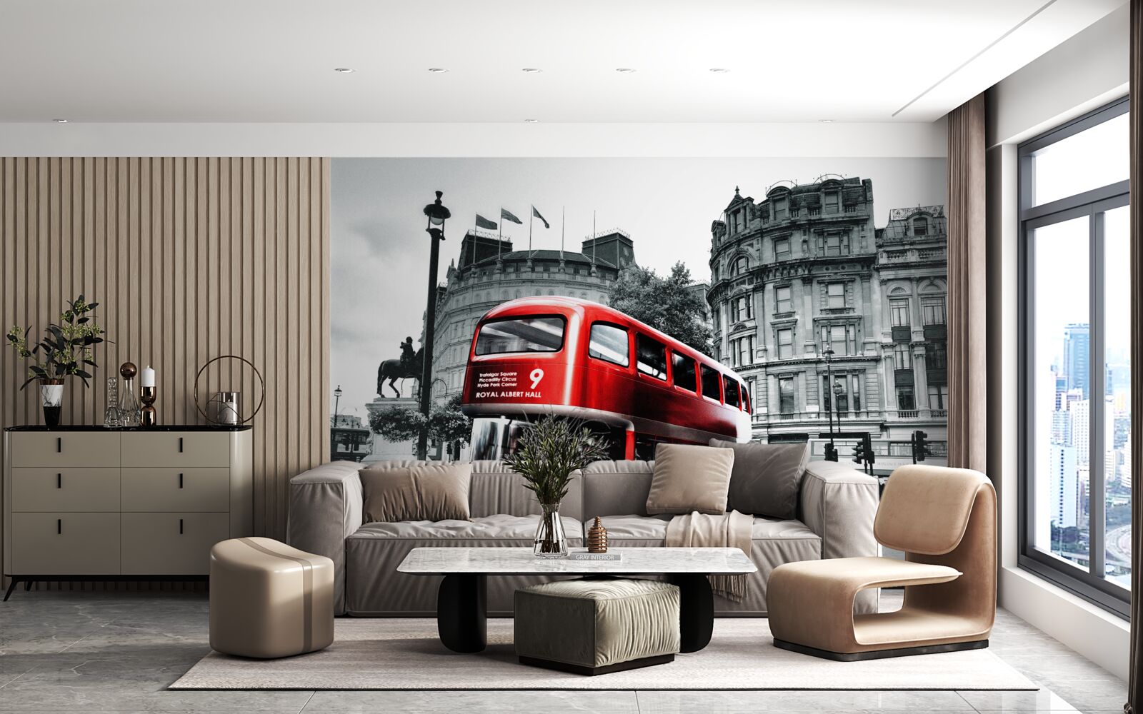 Fototapet un autobuz din londra pe o stradă din oraș