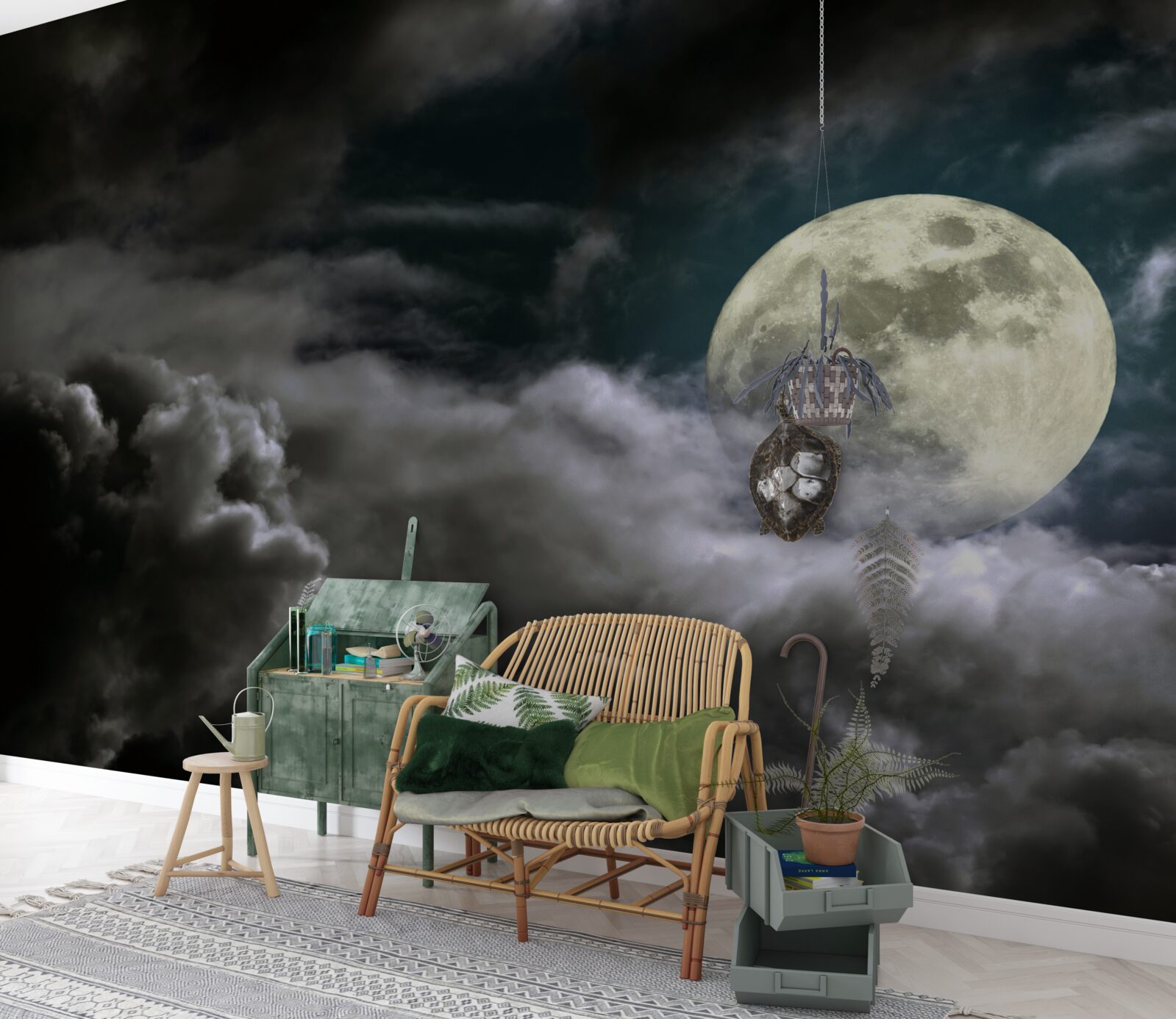 Fototapet luna plină deasupra norilor, atrăgând atenția cu frumusețea ei