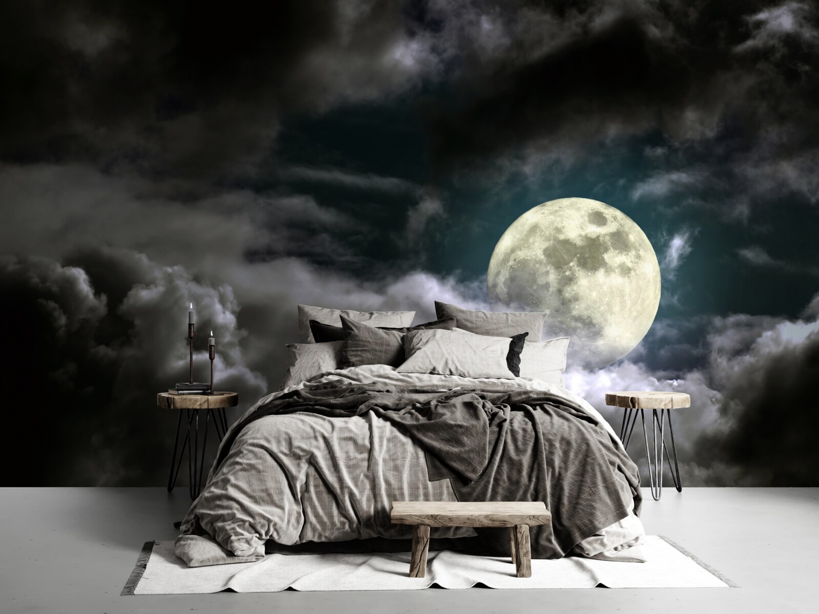 Fototapet luna plină deasupra norilor, atrăgând atenția cu frumusețea ei