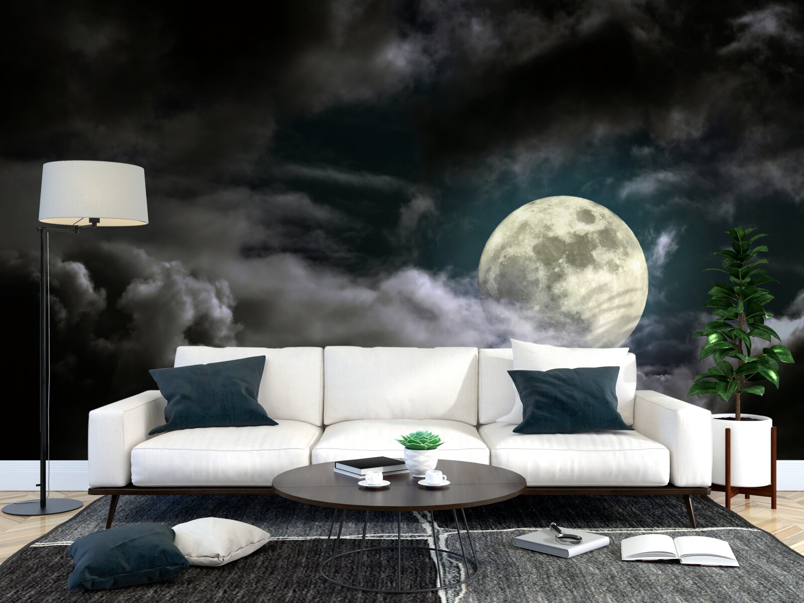 Fototapet luna plină deasupra norilor, atrăgând atenția cu frumusețea ei