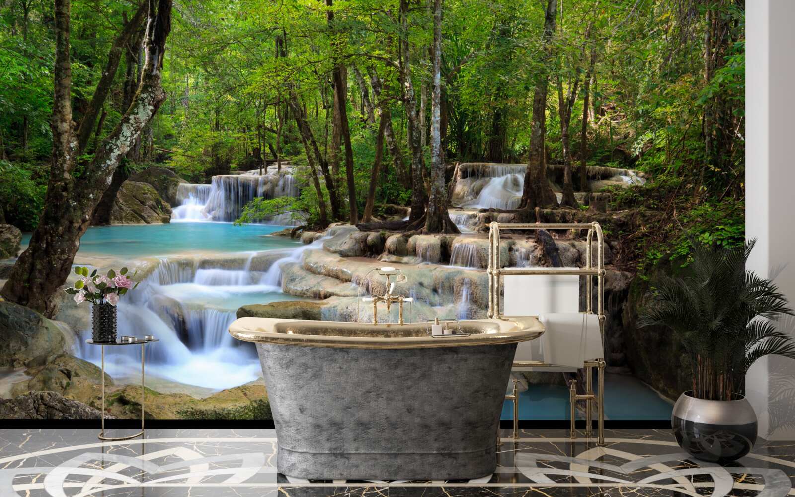 Fototapet cascade care cad într-o pădure deasă