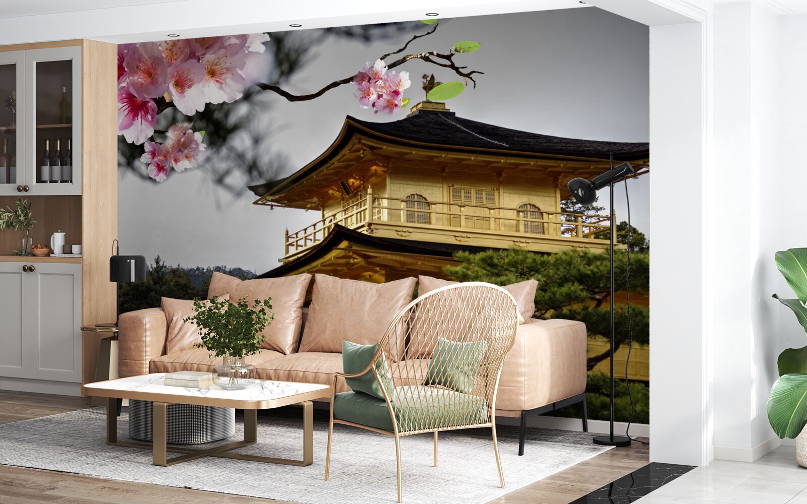 Fototapet sakura și mănăstirea budistă