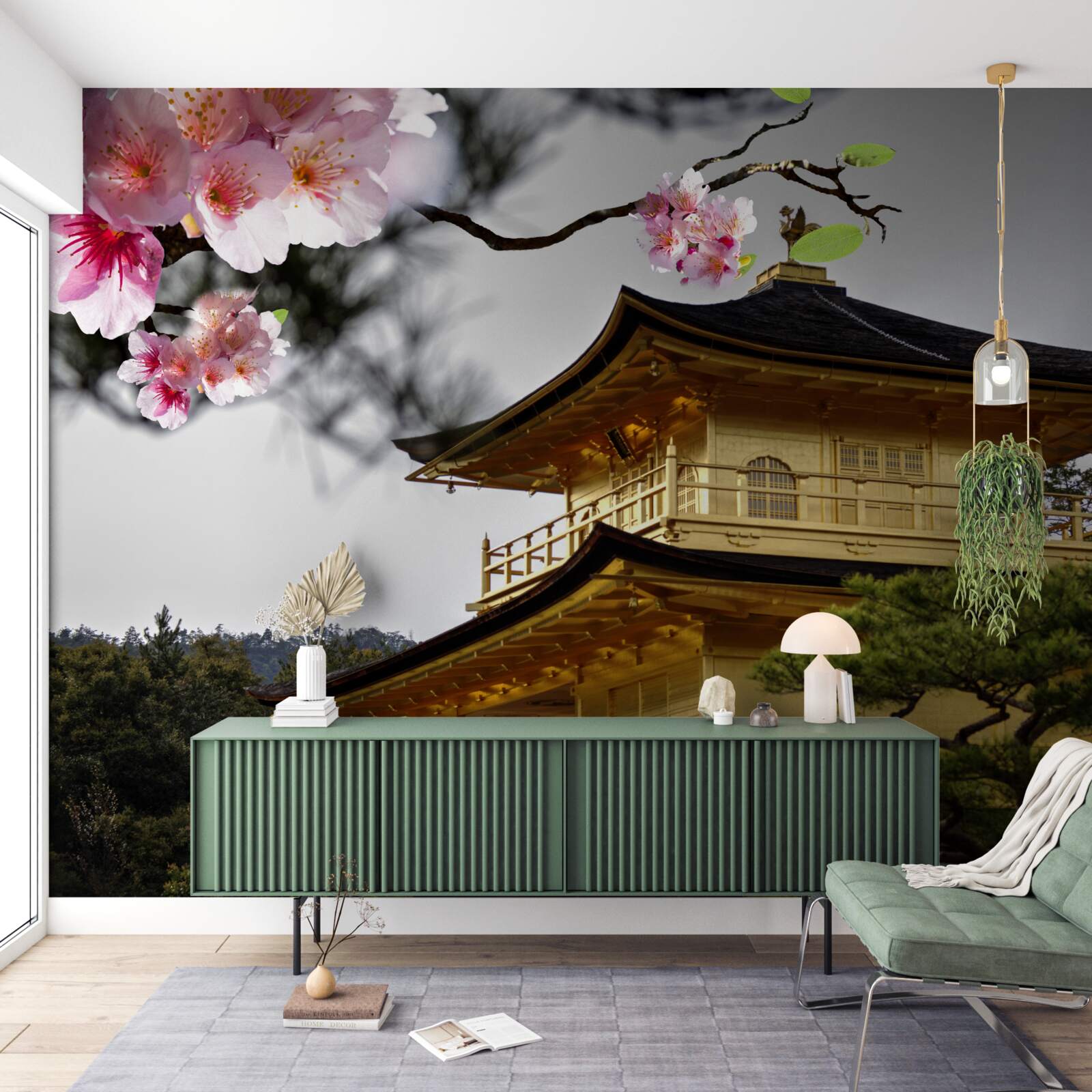 Fototapet sakura și mănăstirea budistă