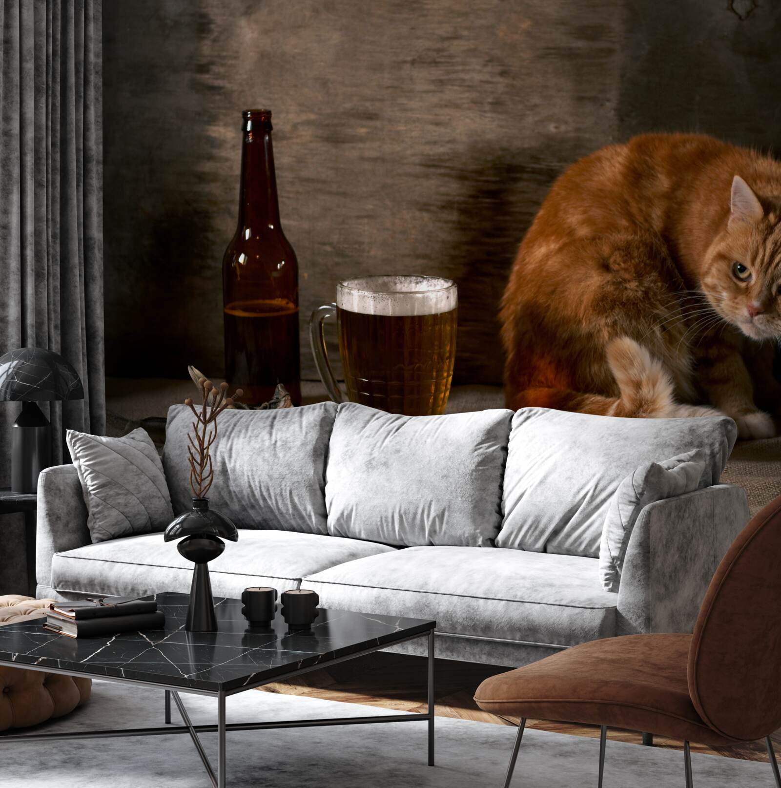 Fototapet momeală pentru animale de companie și animale marine cu blană roșie