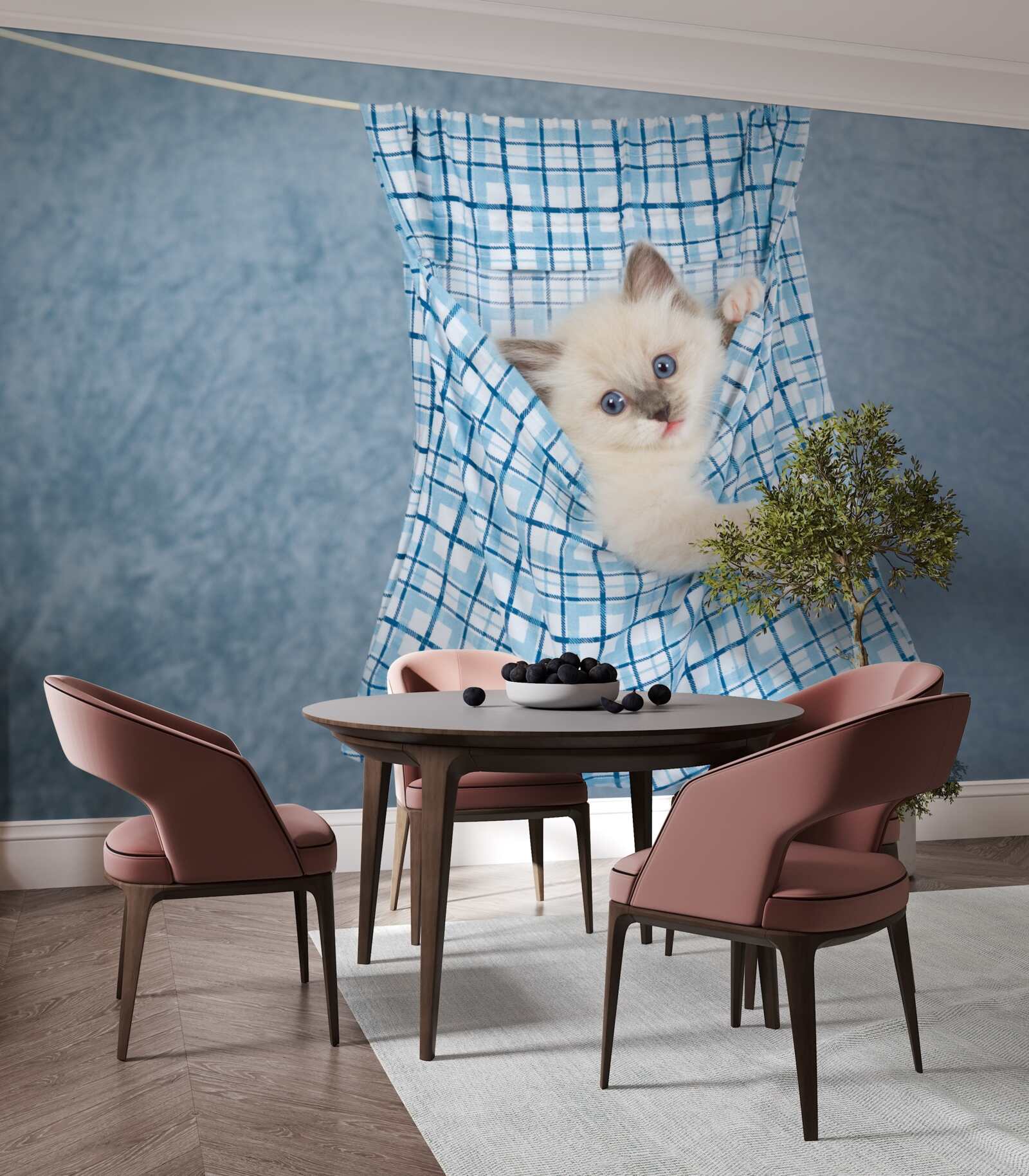 Fototapet sacul s-a dovedit a fi o capcană pentru o pisică siameză