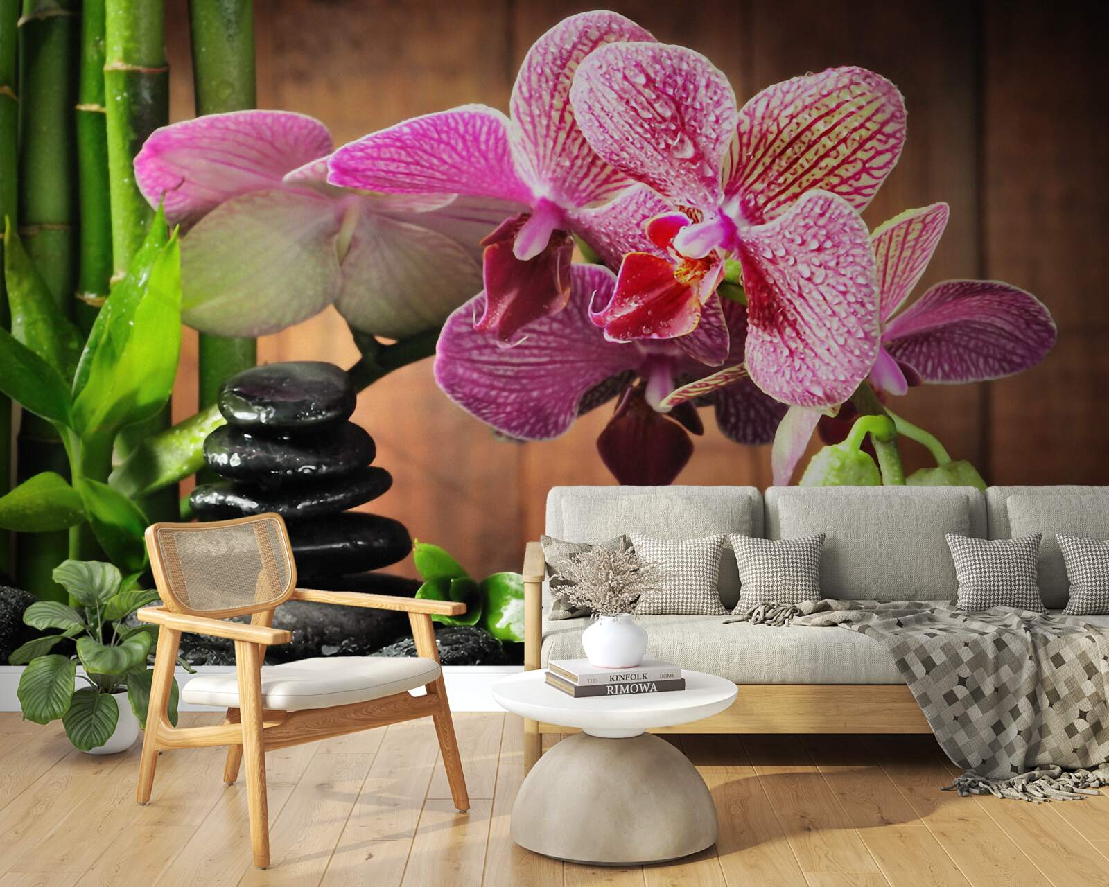 Fototapet orhidee crimson printre pietre