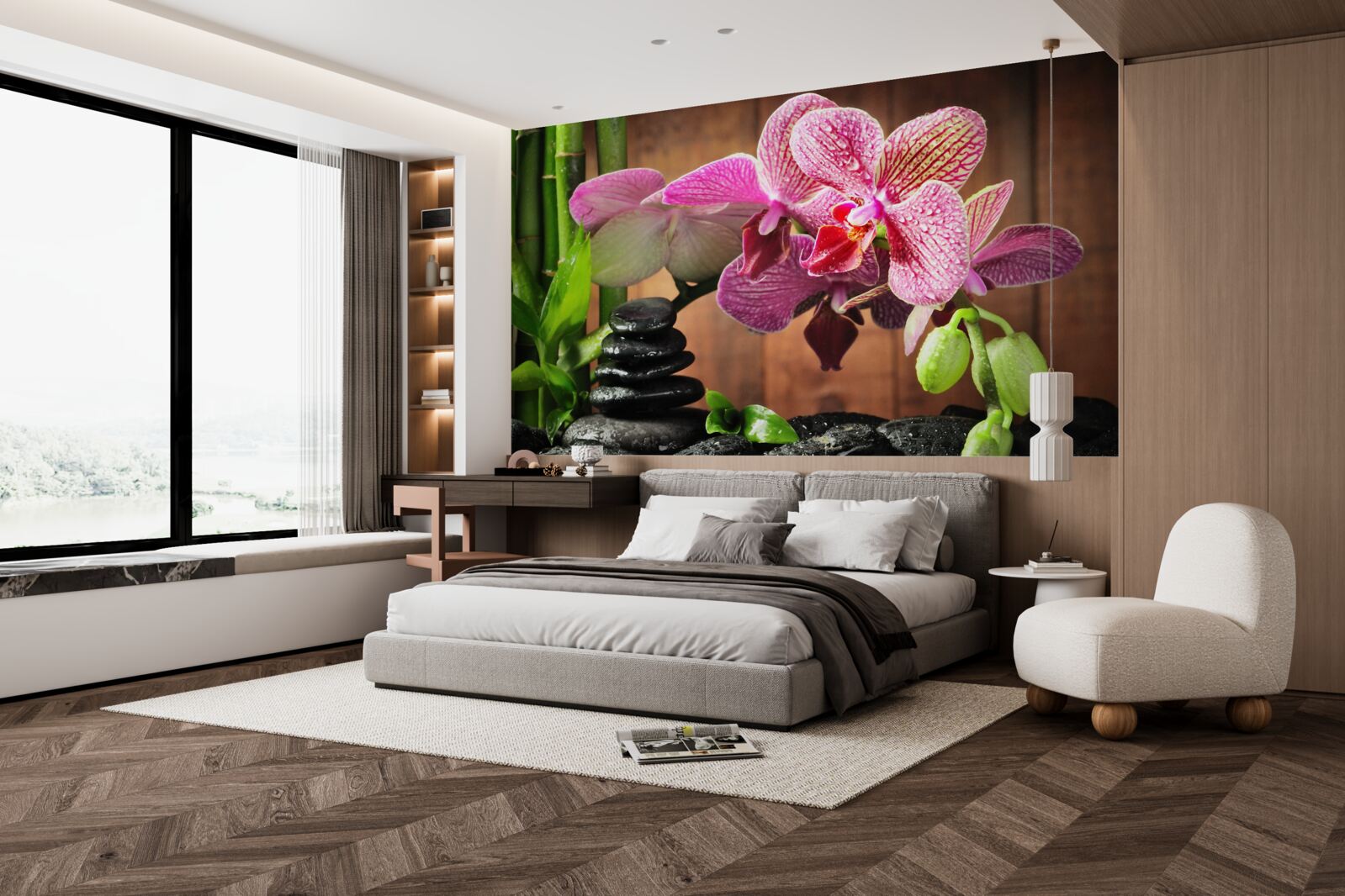 Fototapet orhidee crimson printre pietre