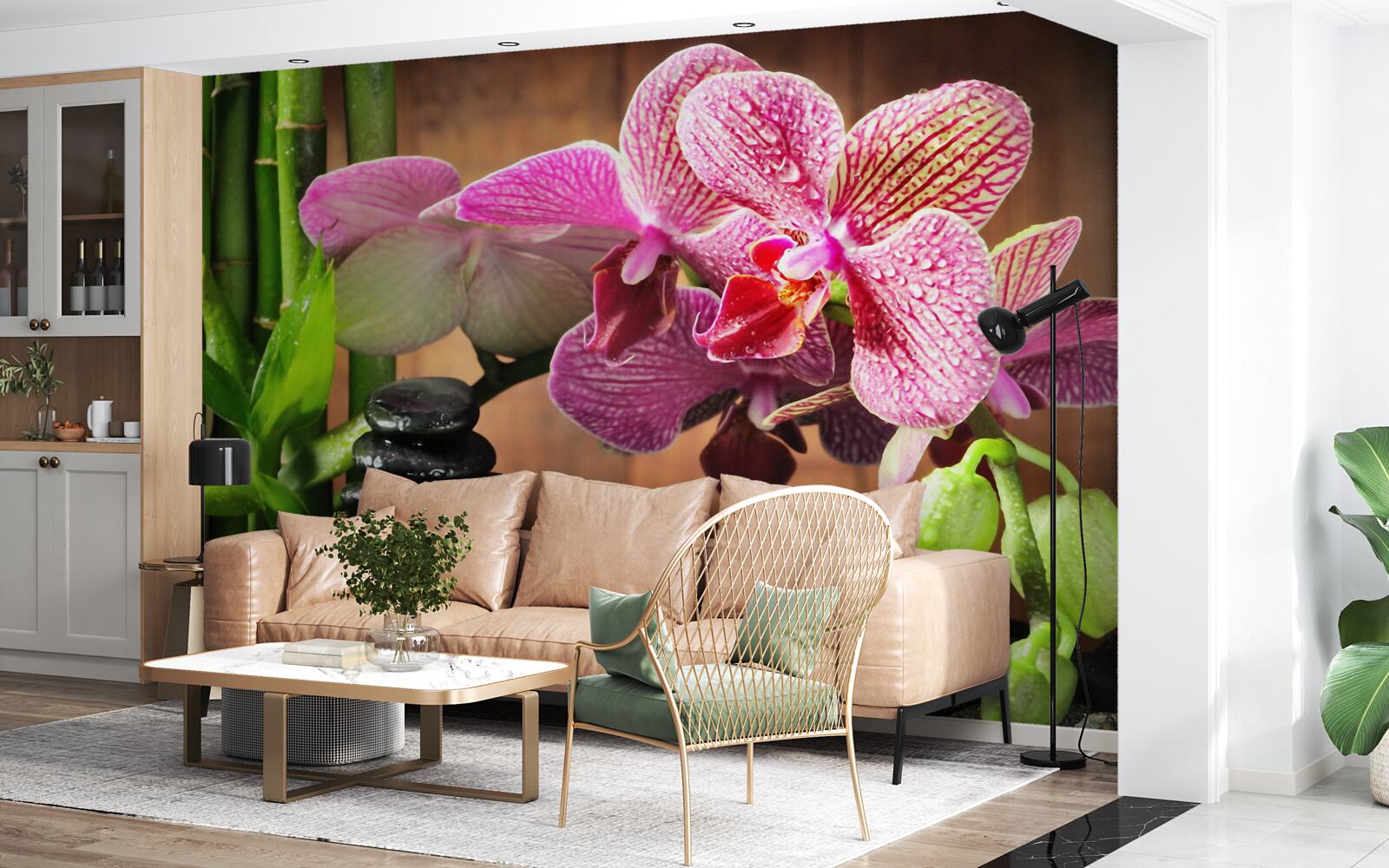 Fototapet orhidee crimson printre pietre