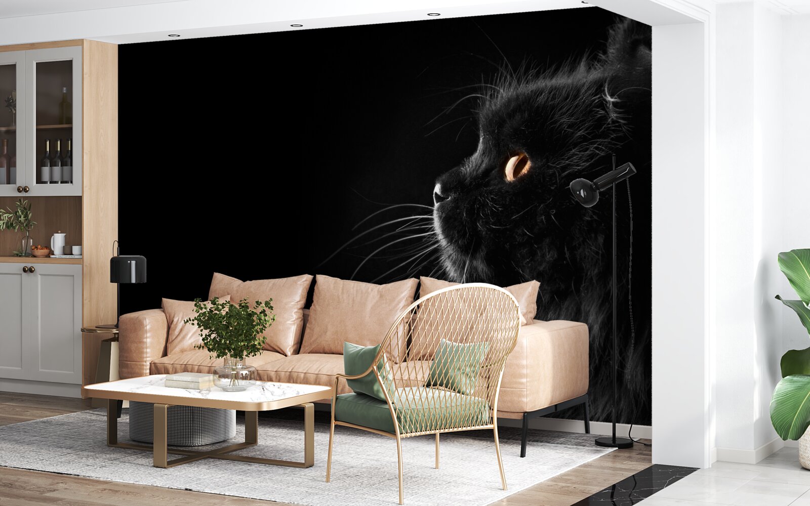Fototapet pisică neagră cu ochi aurii