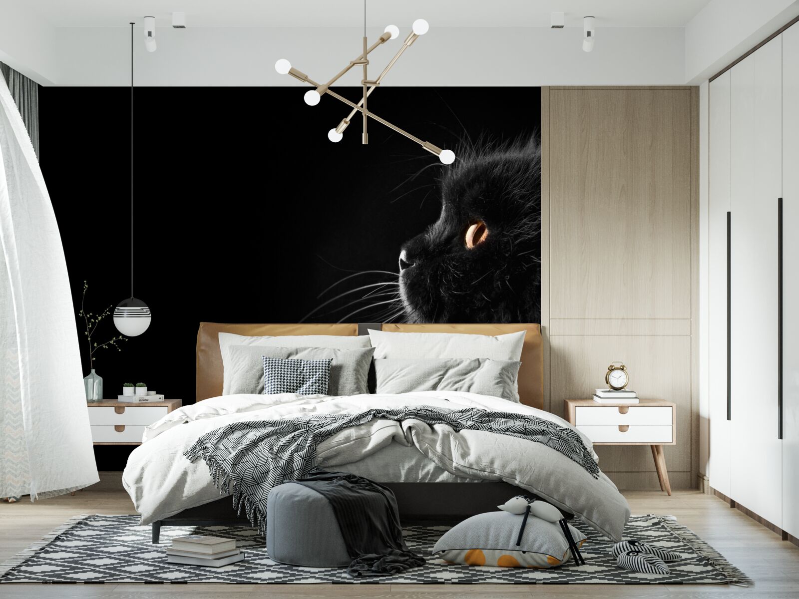 Fototapet pisică neagră cu ochi aurii