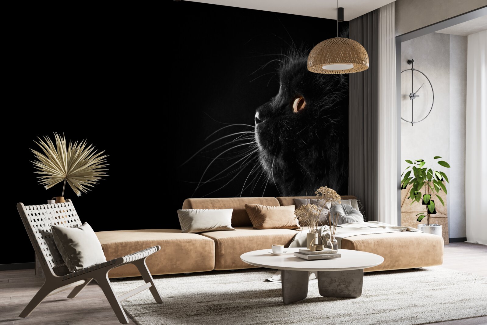 Fototapet pisică neagră cu ochi aurii