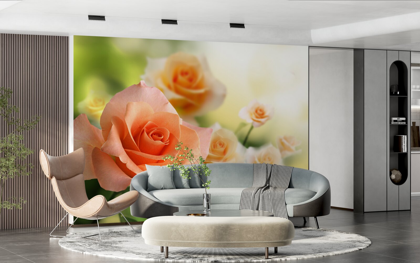 Fototapet un buchet ușor de trandafiri care cresc în tufișuri