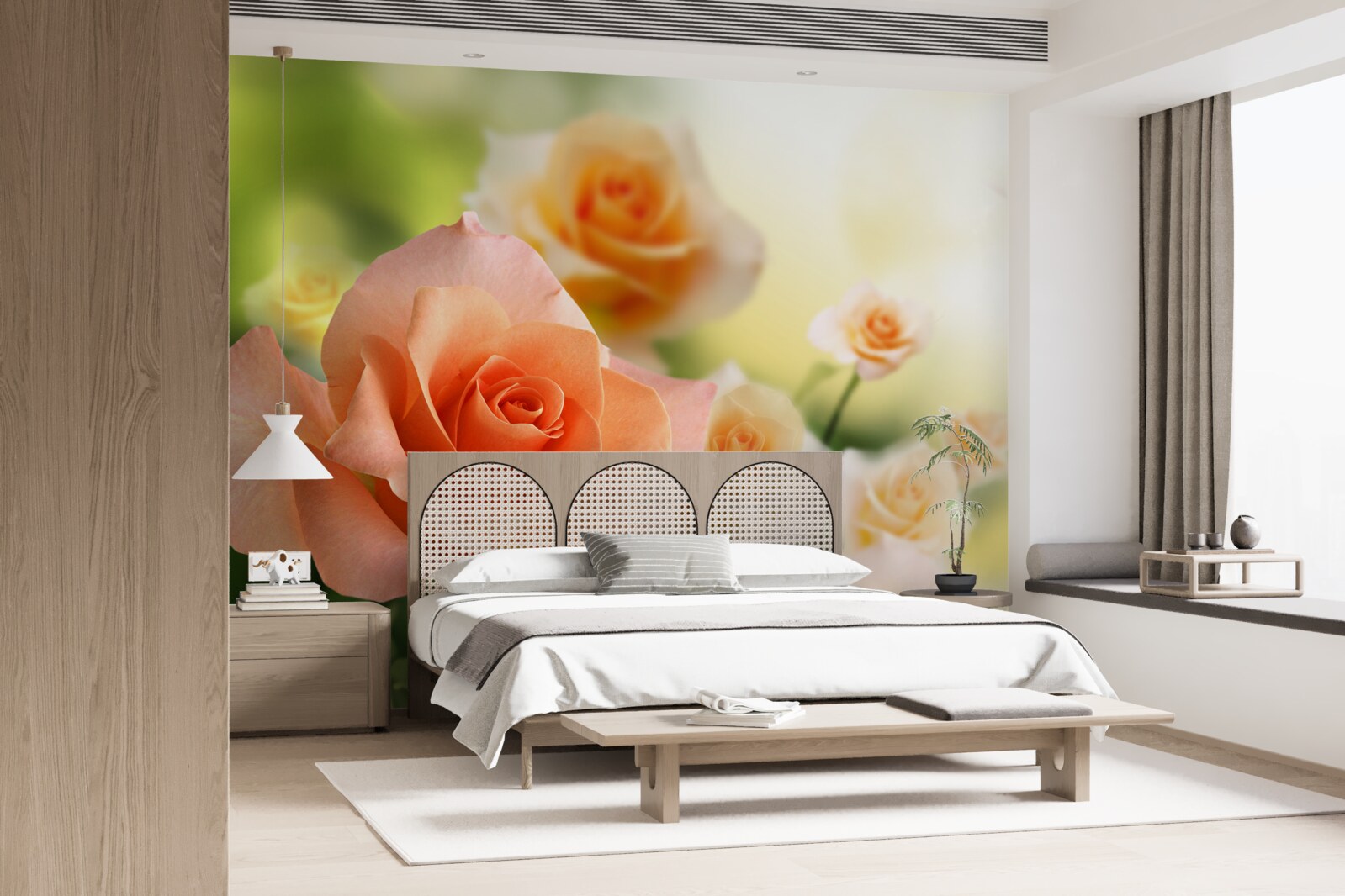 Fototapet un buchet ușor de trandafiri care cresc în tufișuri