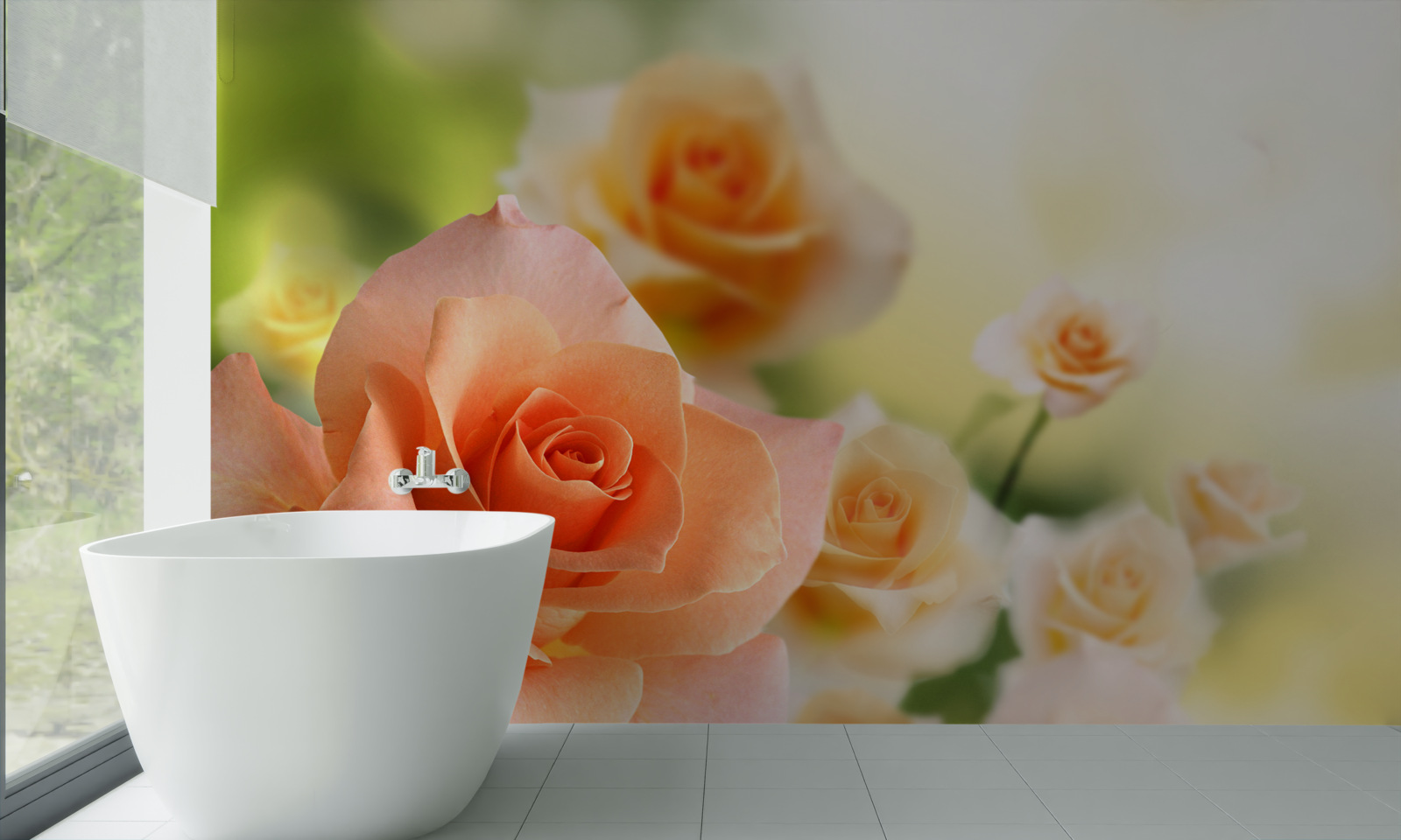 Fototapet un buchet ușor de trandafiri care cresc în tufișuri