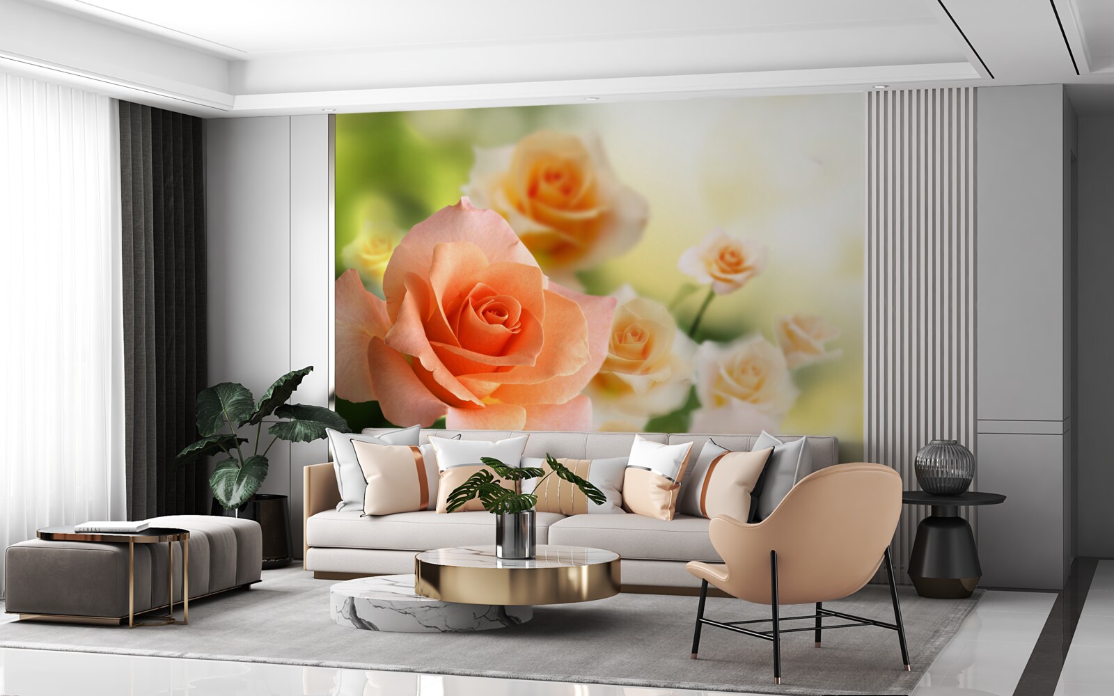 Fototapet un buchet ușor de trandafiri care cresc în tufișuri