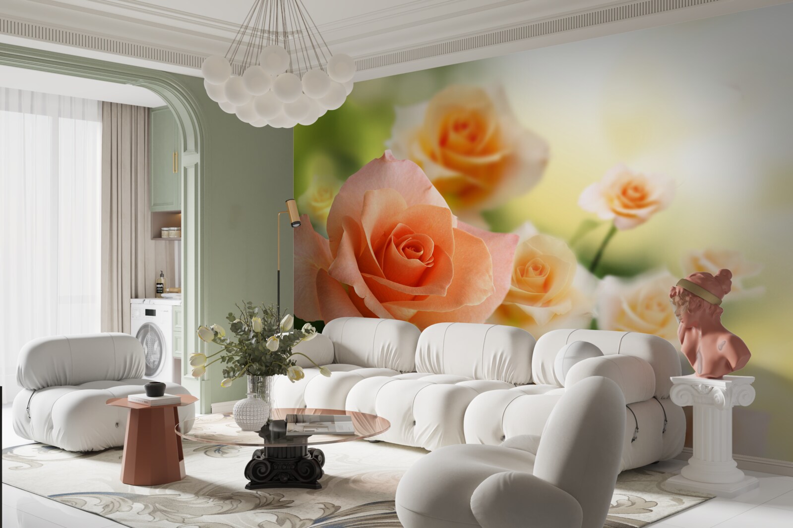 Fototapet un buchet ușor de trandafiri care cresc în tufișuri