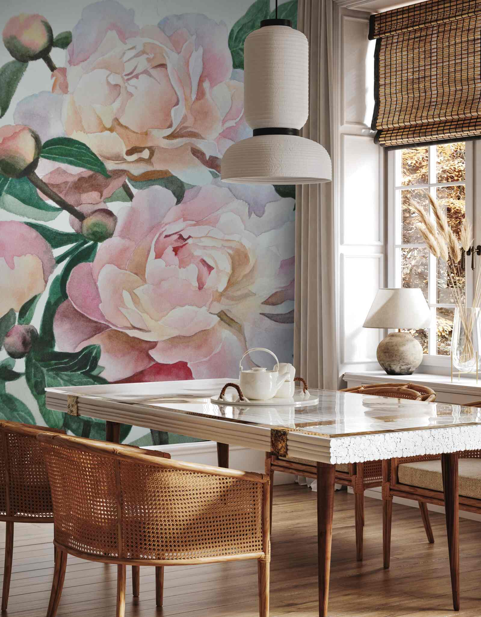 Fototapet bujori pictate în acuarelă