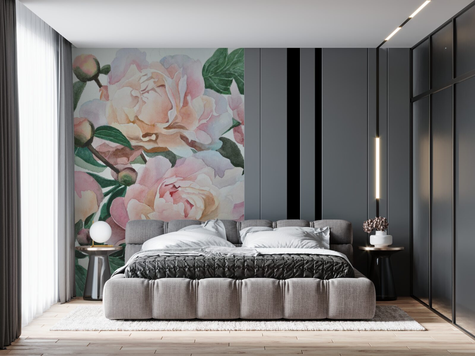 Fototapet bujori pictate în acuarelă