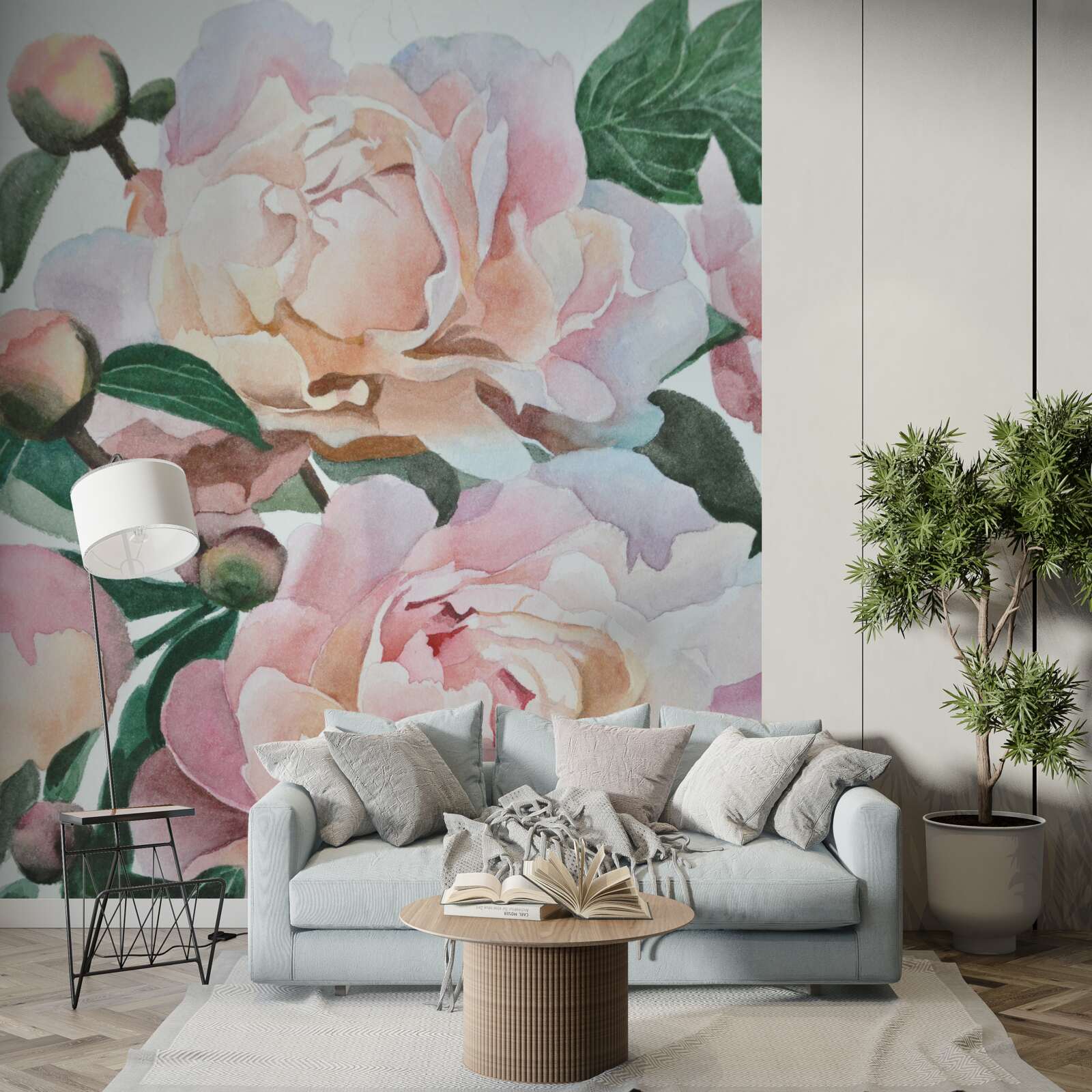 Fototapet bujori pictate în acuarelă