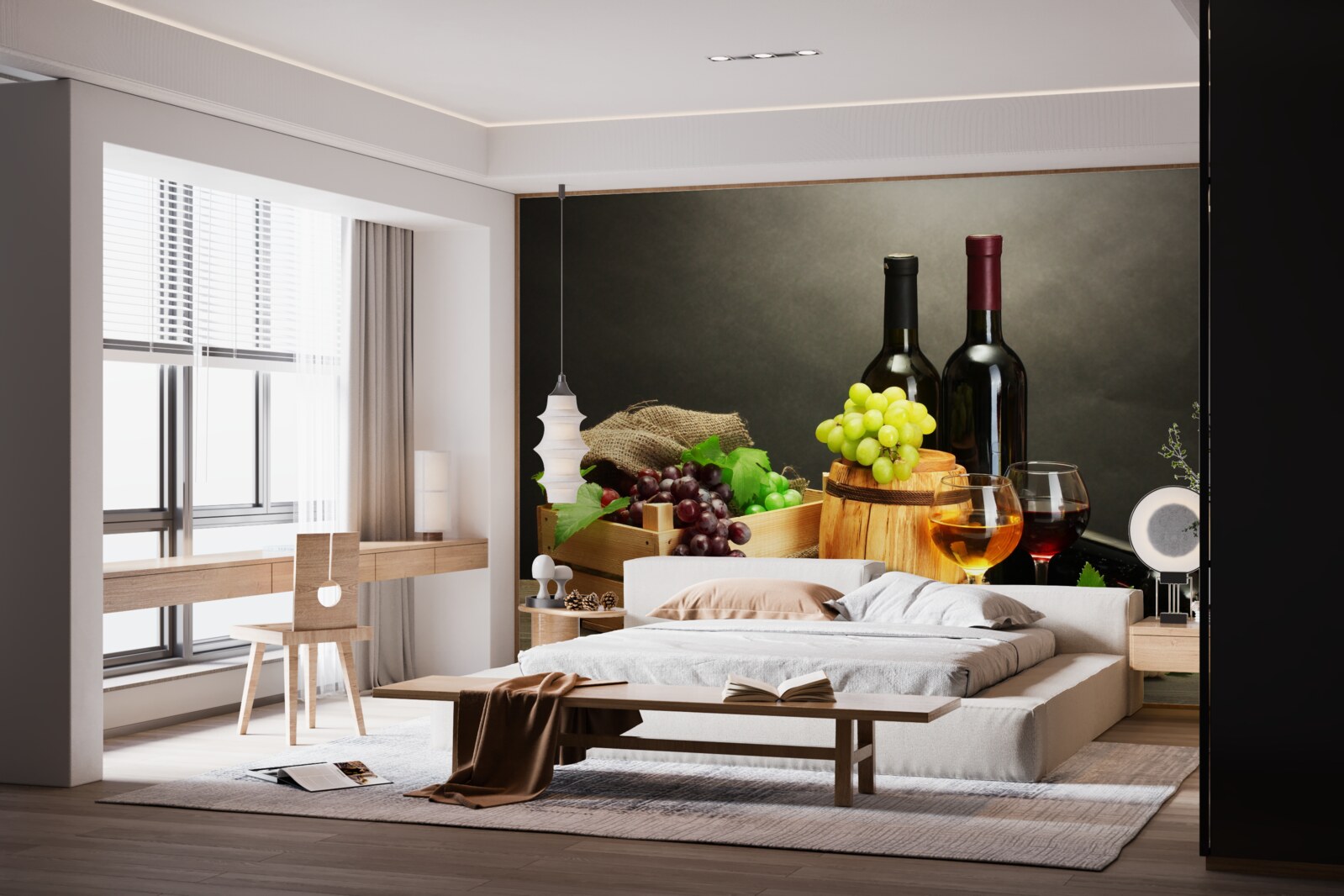 Fototapet ciorchini de struguri și un pahar de vin