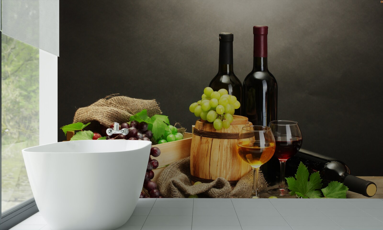 Fototapet ciorchini de struguri și un pahar de vin