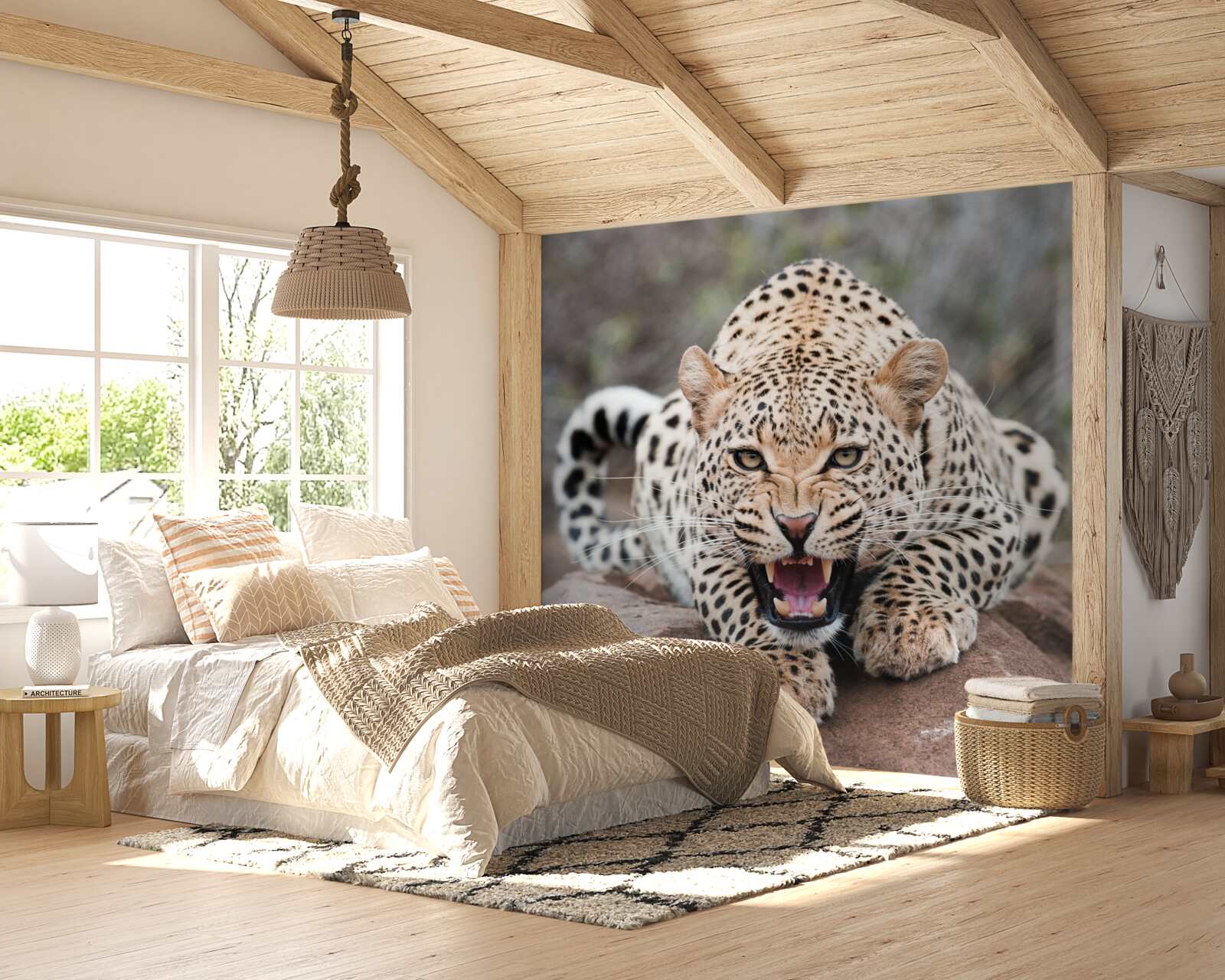 Fototapet leopard excitat care se pregătește să sară