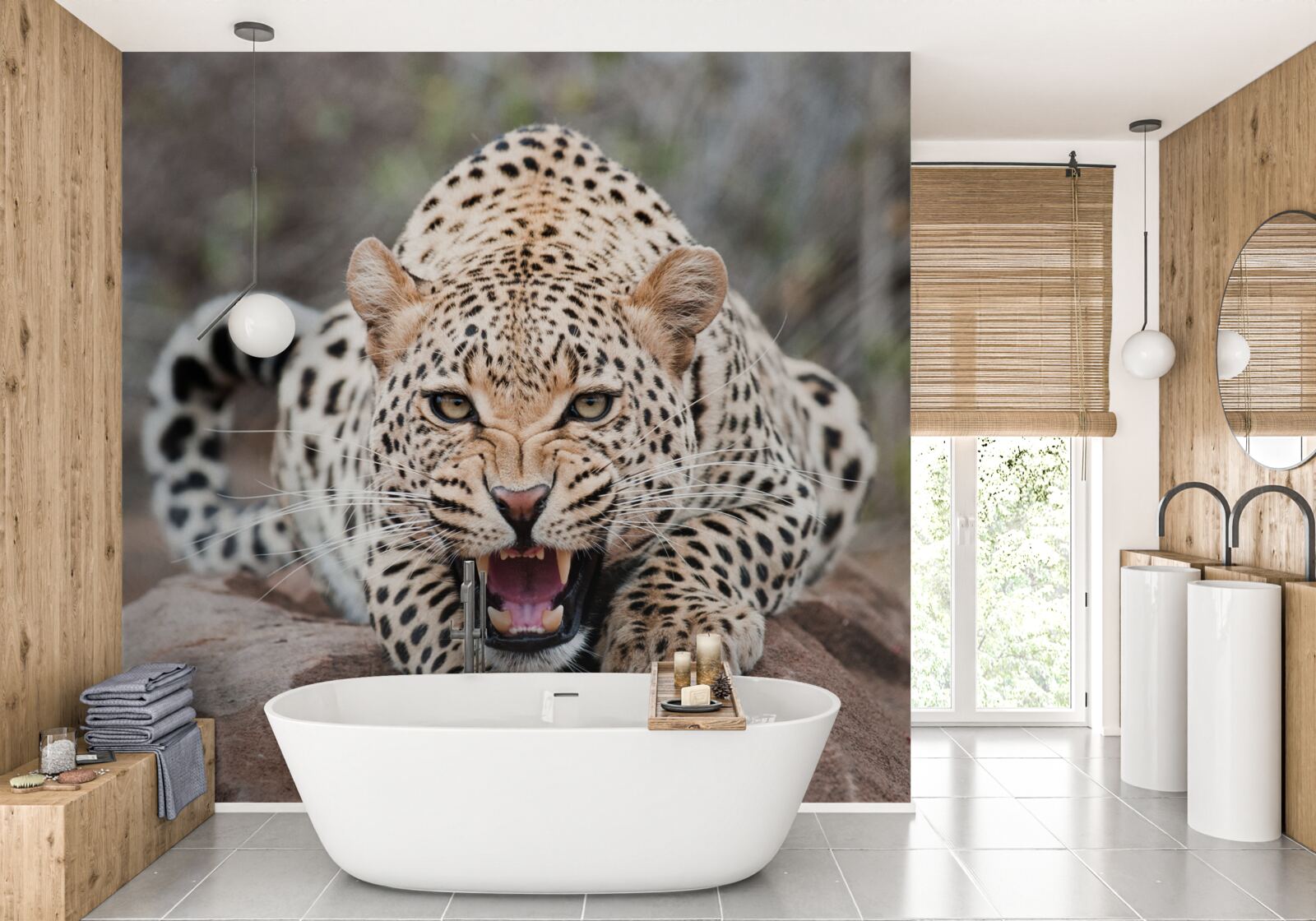 Fototapet leopard excitat care se pregătește să sară