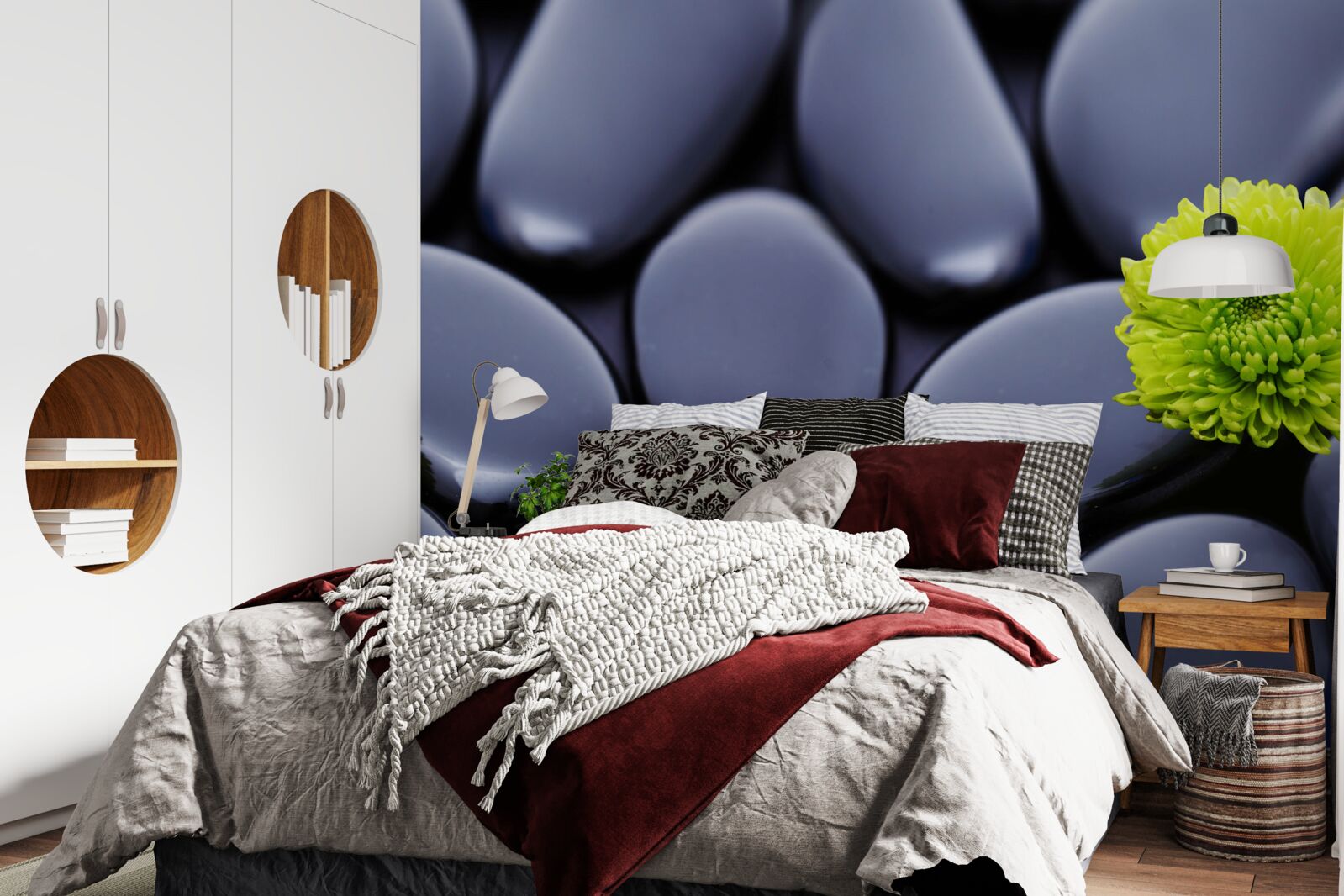 Fototapet o floare verde crește peste o barieră stâncoasă