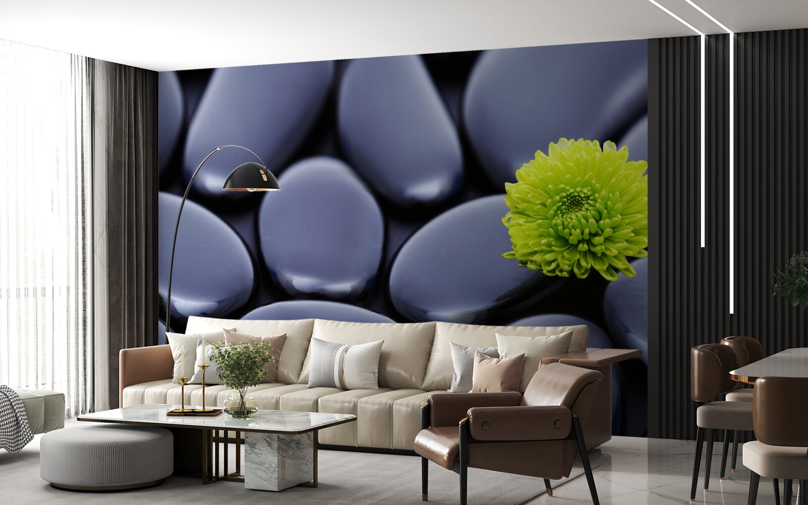 Fototapet o floare verde crește peste o barieră stâncoasă