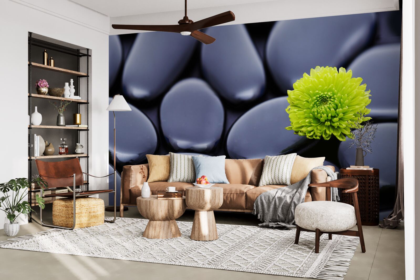 Fototapet o floare verde crește peste o barieră stâncoasă