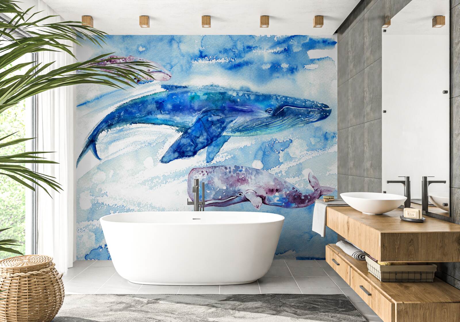 Fototapet consumul de apă al balenei albastre