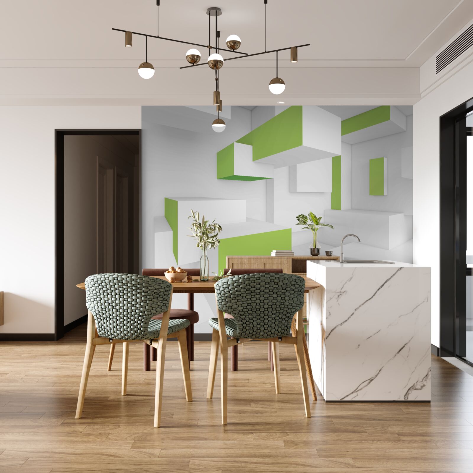 Fototapet structuri dreptunghiulare cu învelitoare verde deschis