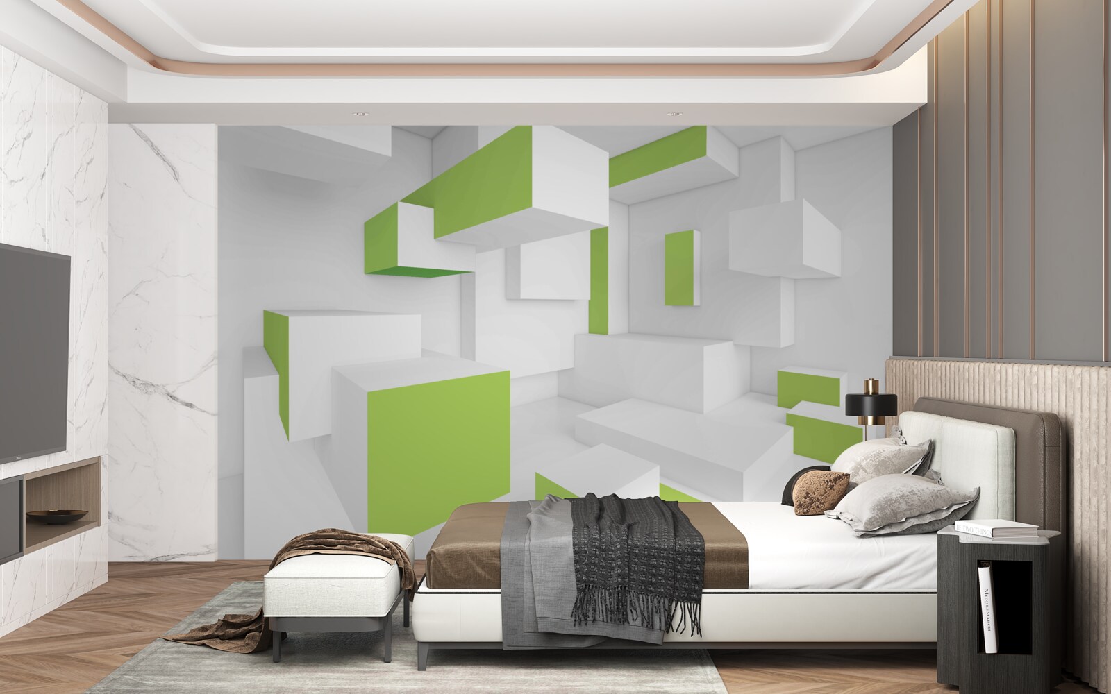 Fototapet structuri dreptunghiulare cu învelitoare verde deschis